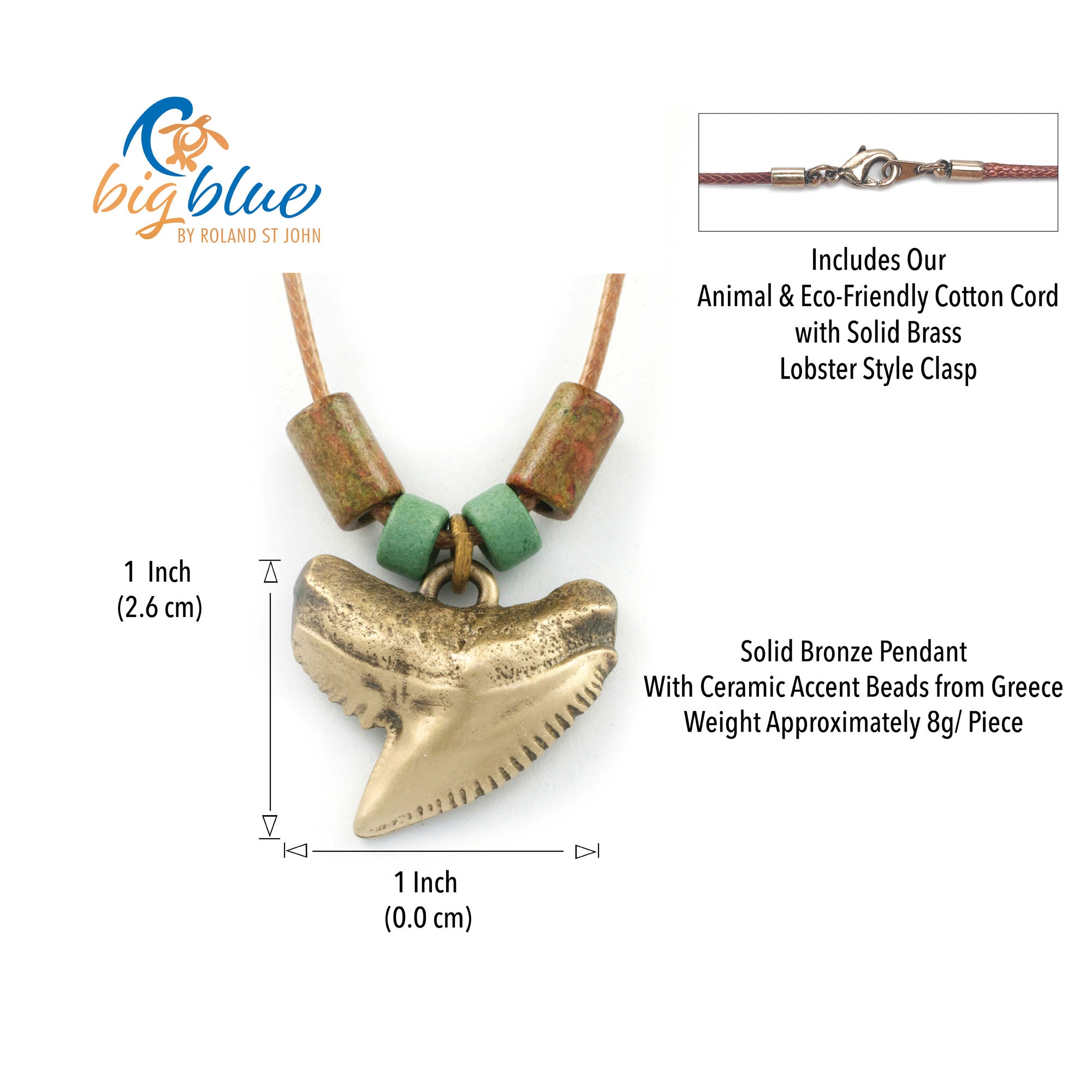 Bronze Shark Tooth Necklace for Men and Women