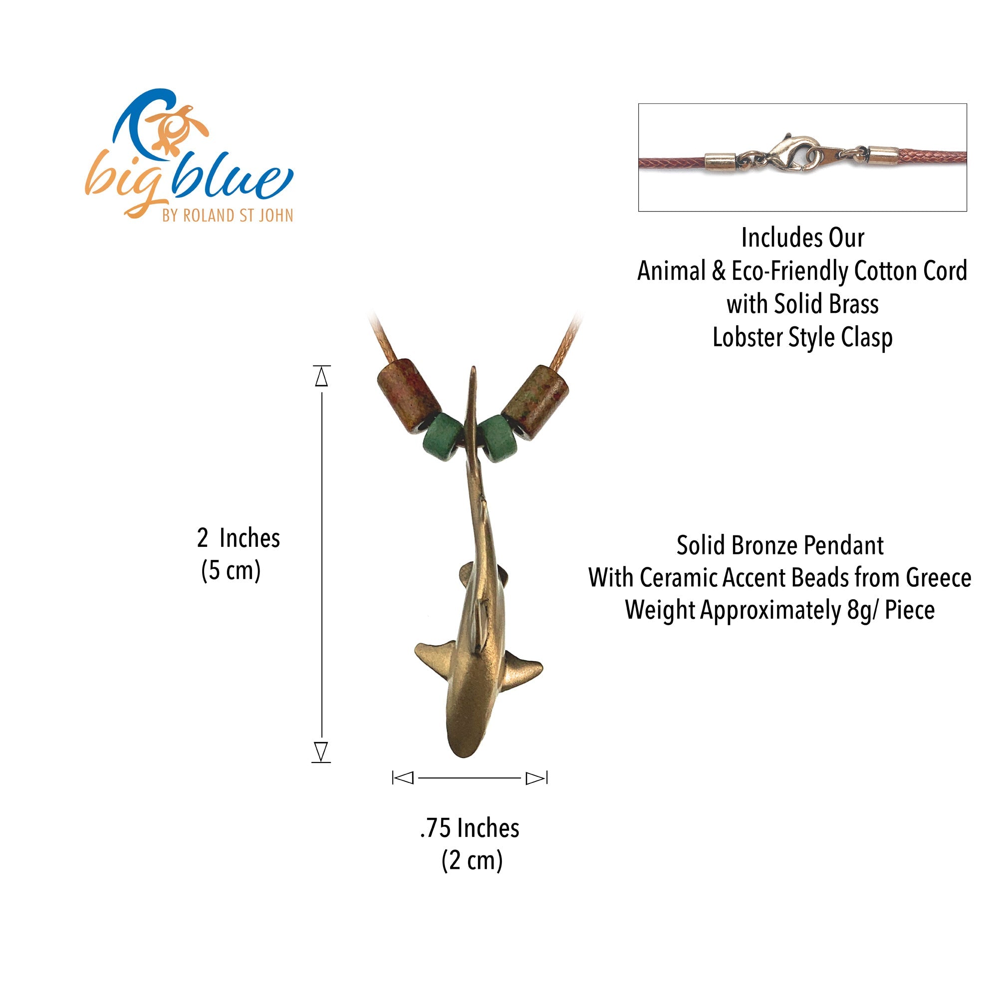 Shark Necklace for Men and Women Bronze