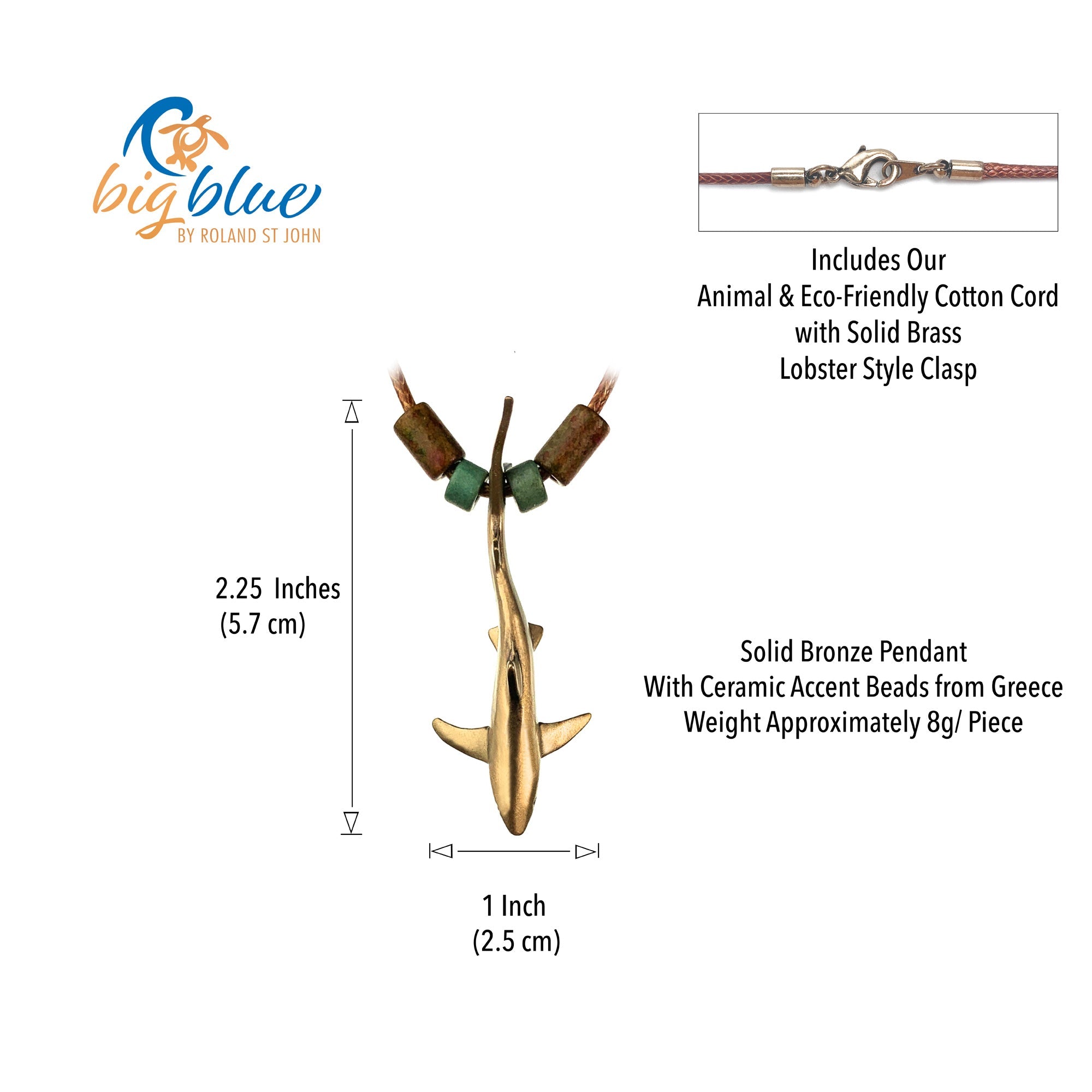 Bronze Blue Shark Pendant Necklace