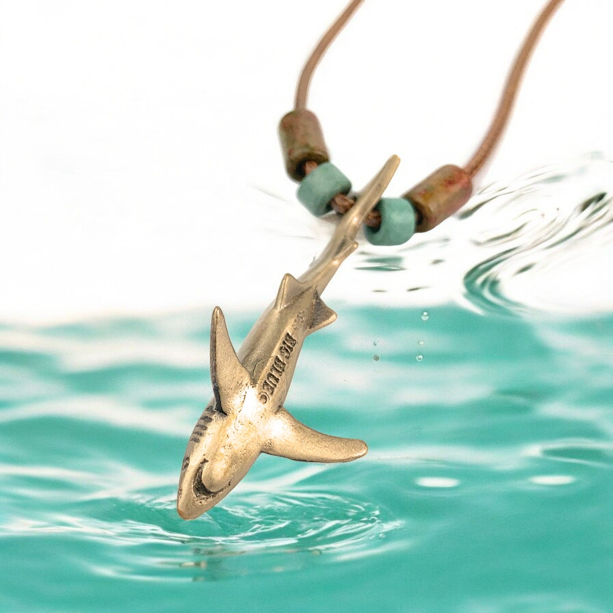 Bronze Blue Shark Pendant Necklace
