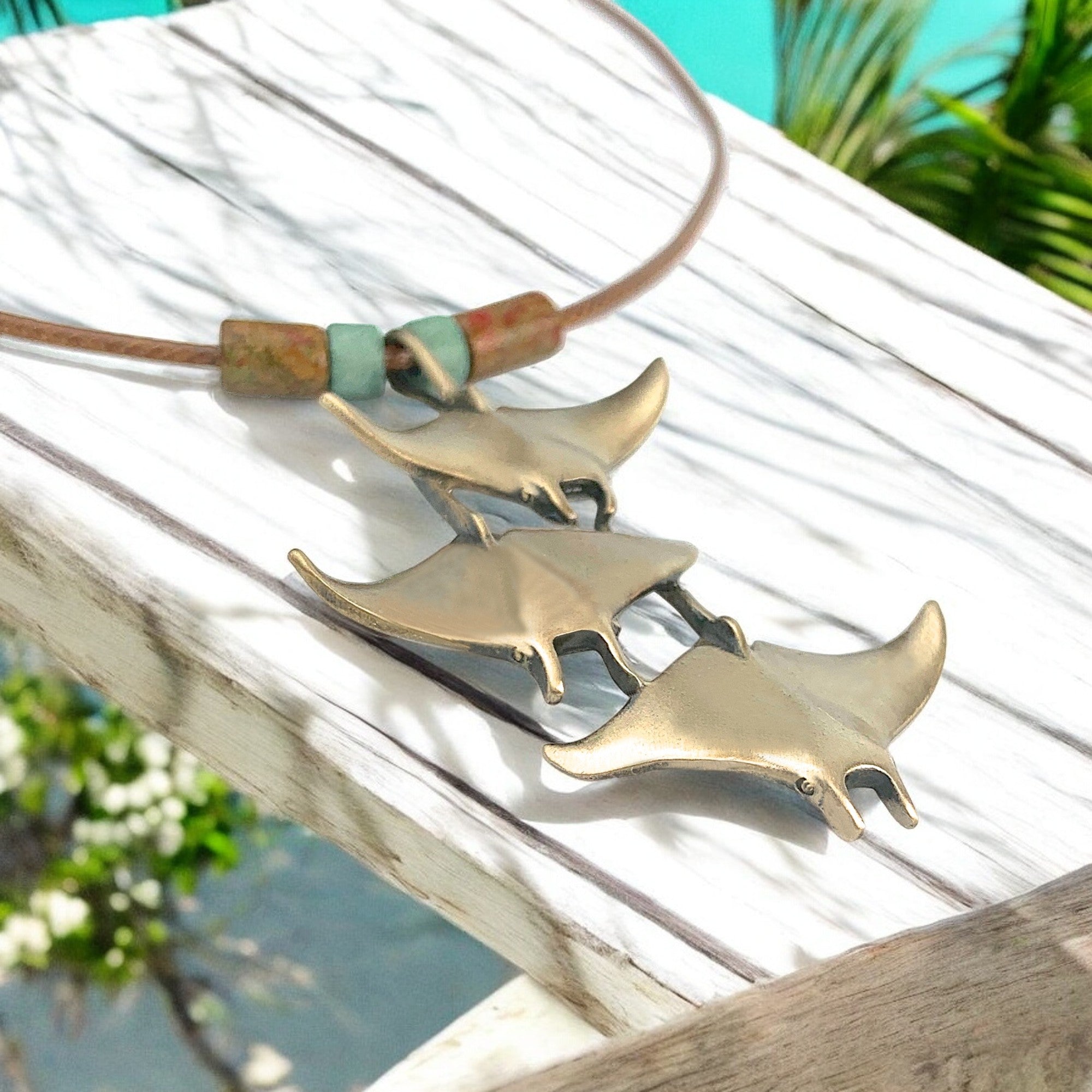Manta Ray Antique Bronze Necklace