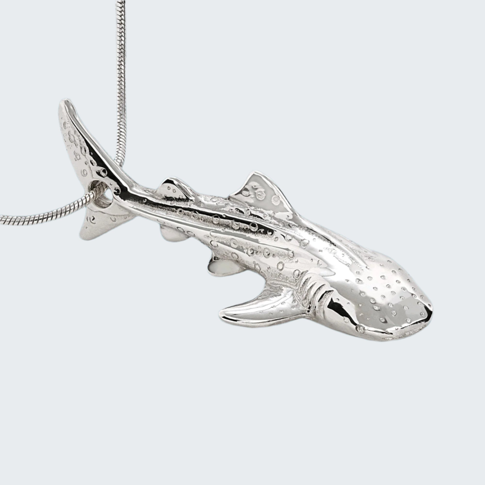 Silver shark pendant with a water background