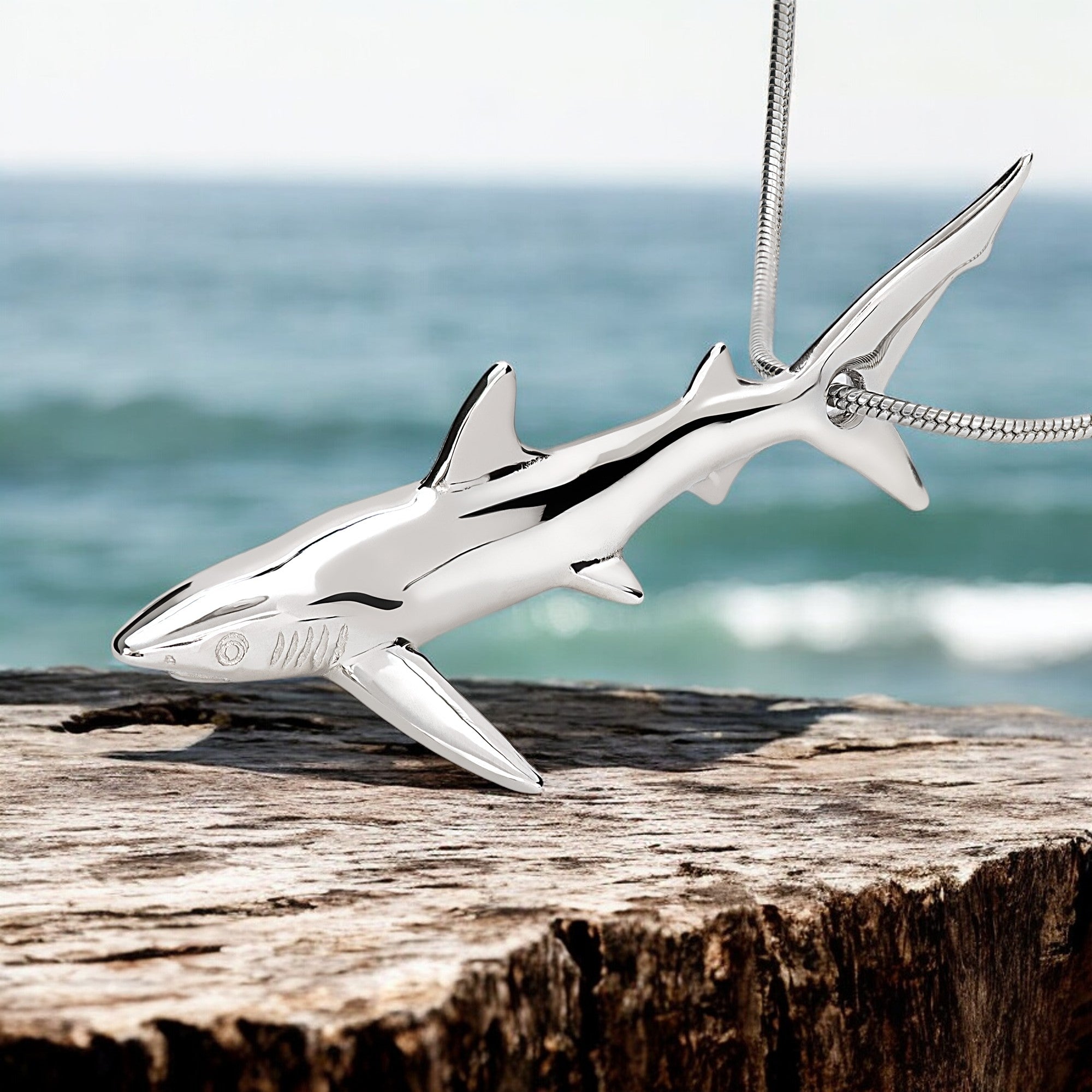 Sterling Silver Blue Shark Pendant Necklace