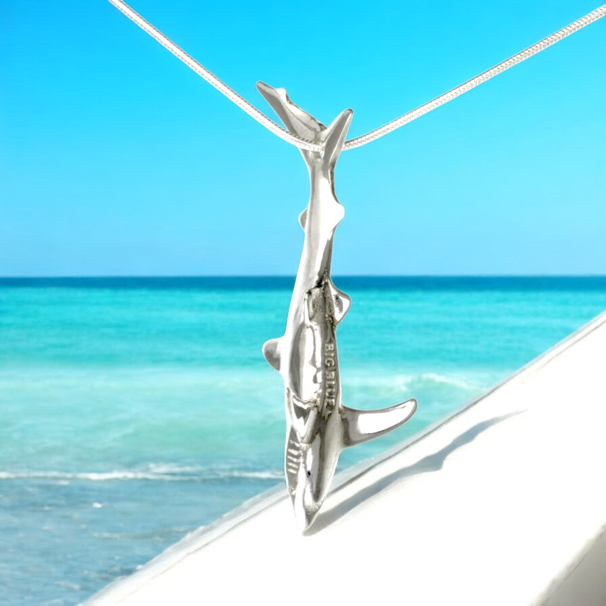 Sterling Silver Blue Shark Pendant Necklace