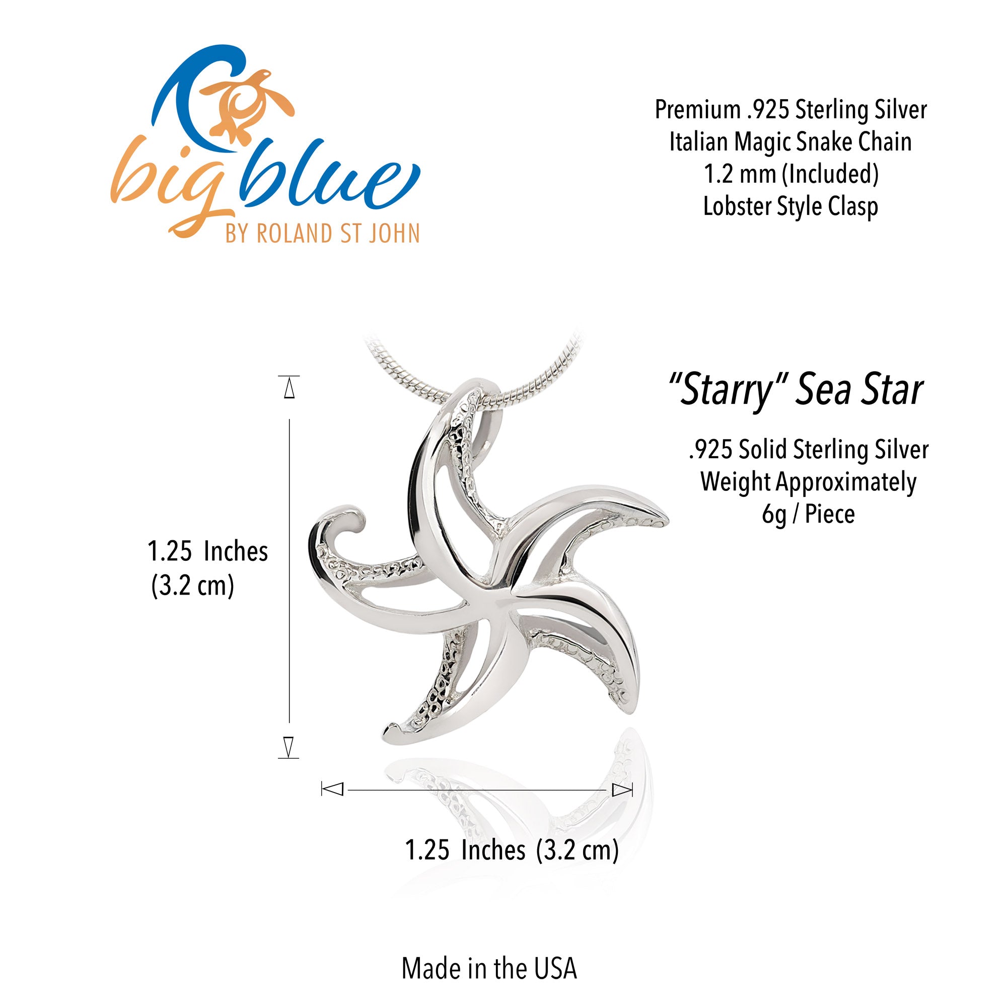 Starfish Necklace Sterling Silver for Women