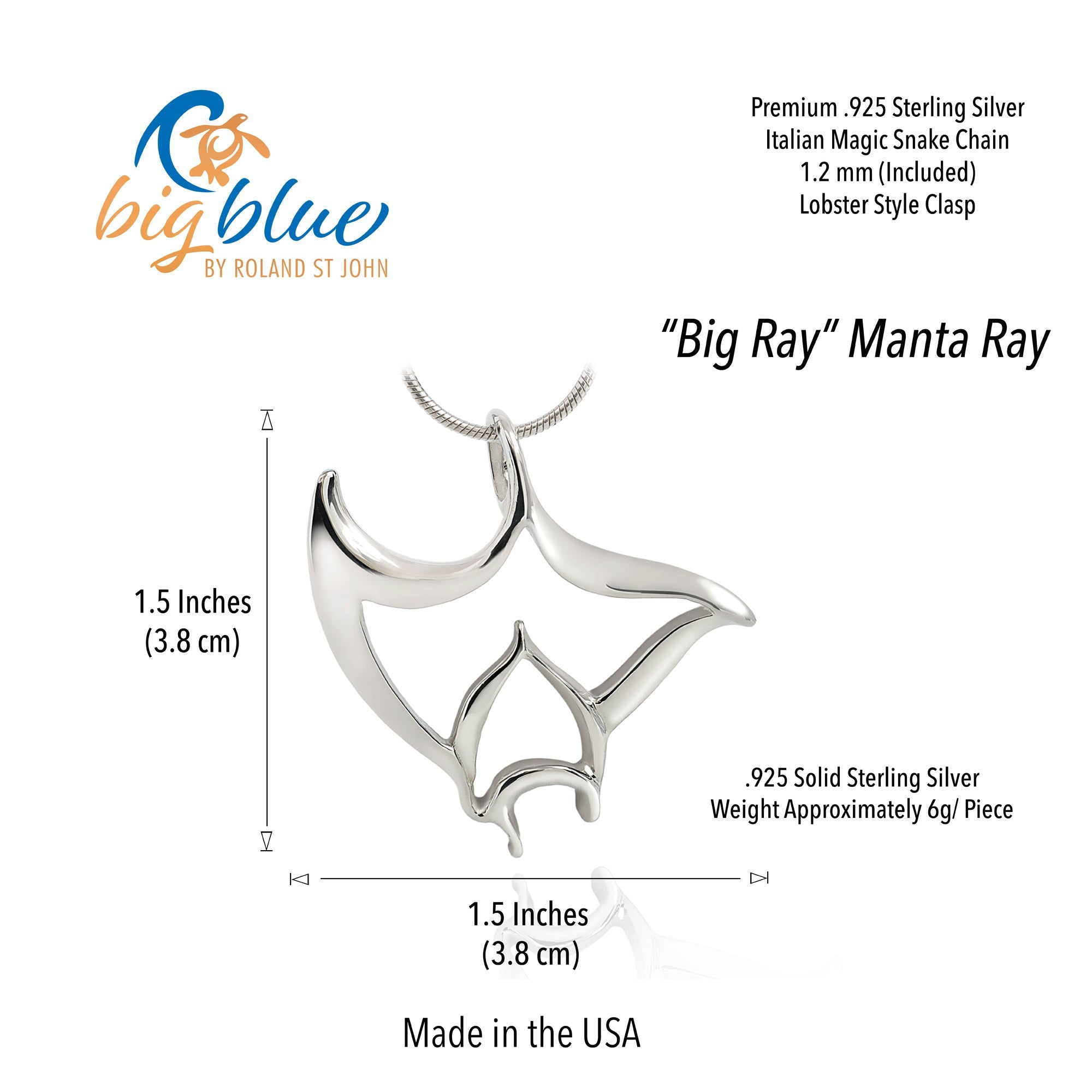 Manta Ray Necklace for Women Sterling Silver