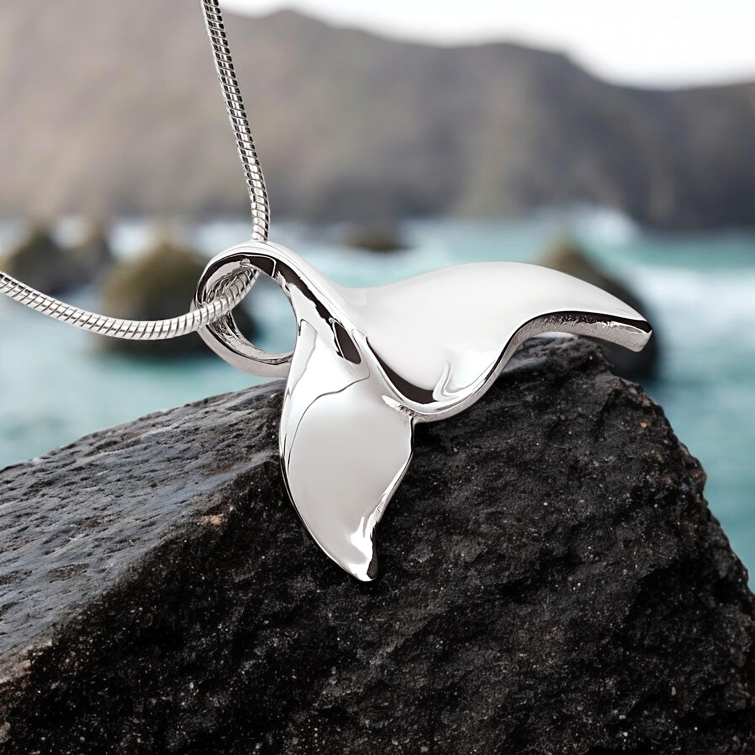 Whale Tail Necklace for Men and Women Sterling Silver