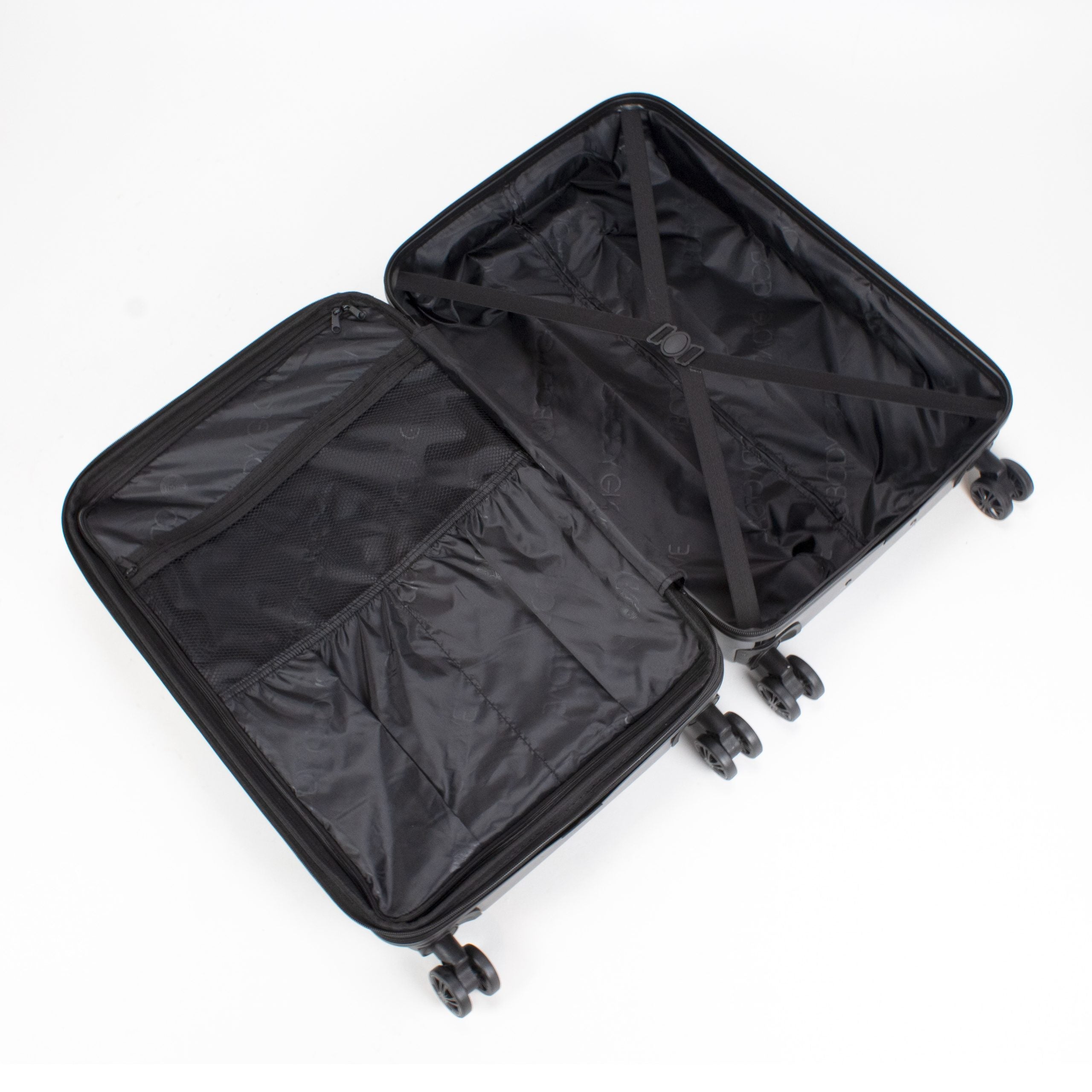Black open suitcase on a white background