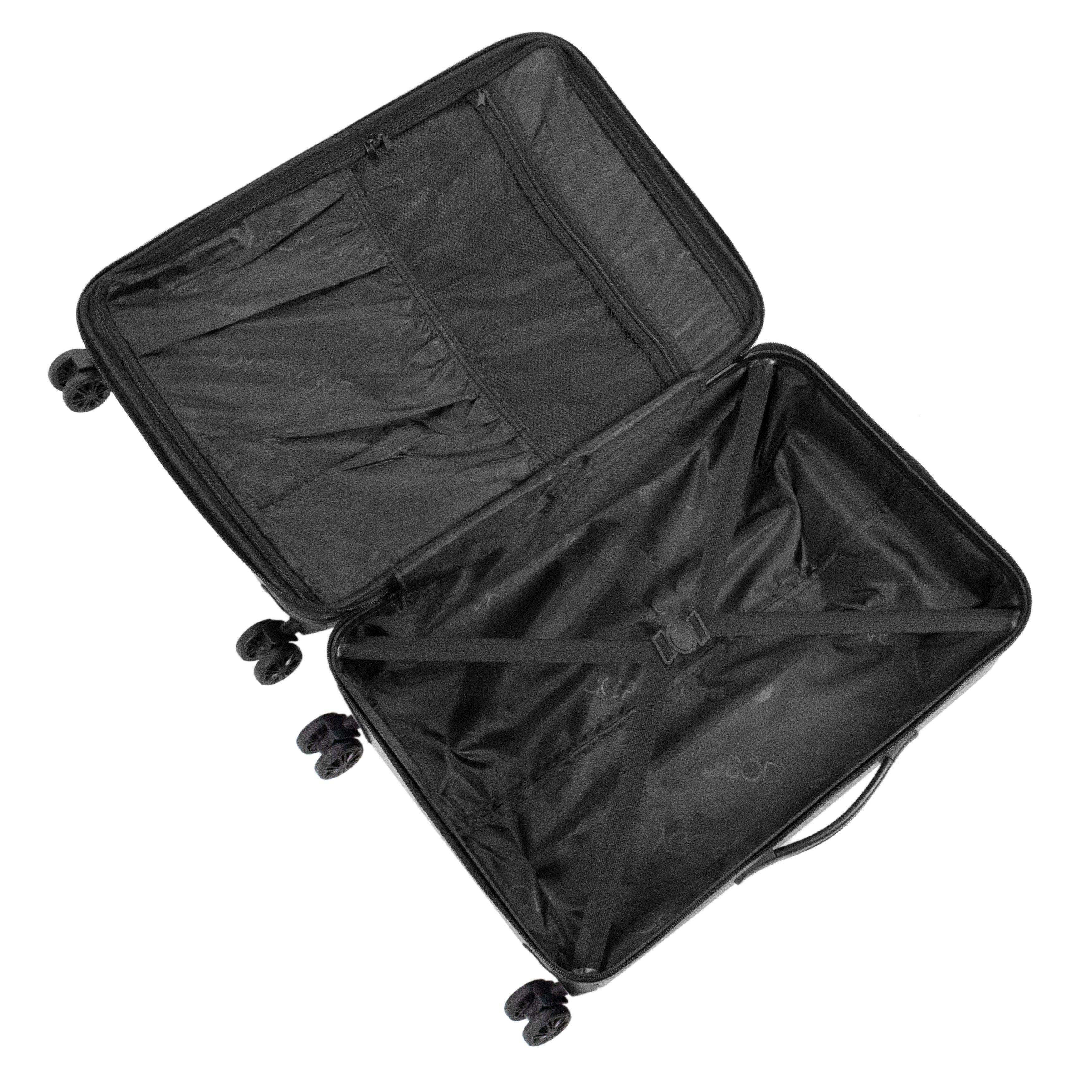 Black open suitcase on a white background