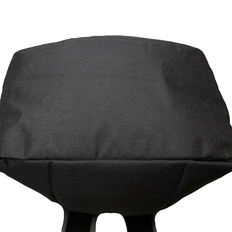 Black cushioned chair seat on a white background