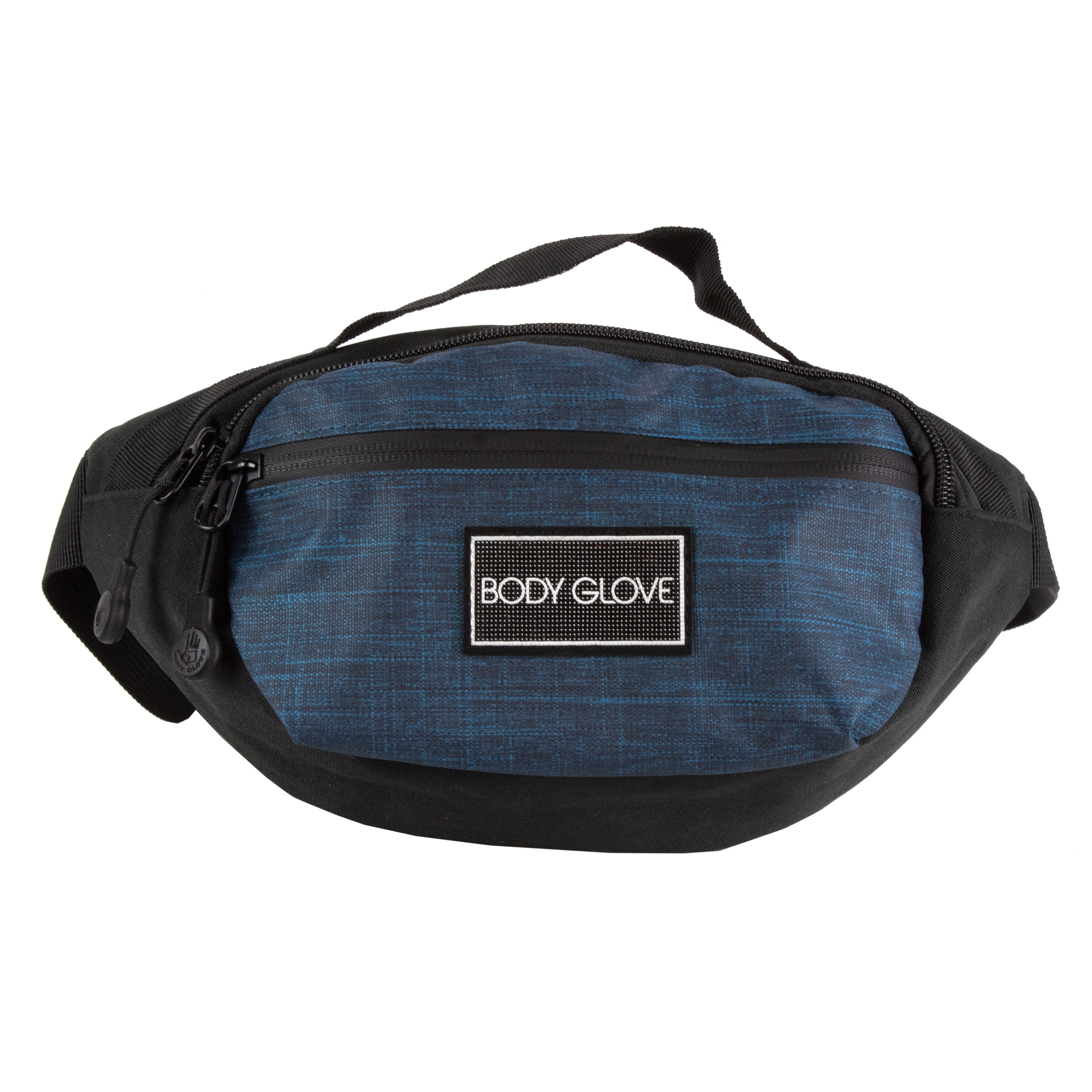 Blue waist bag with black accents and 'Body Glove' logo on a white background