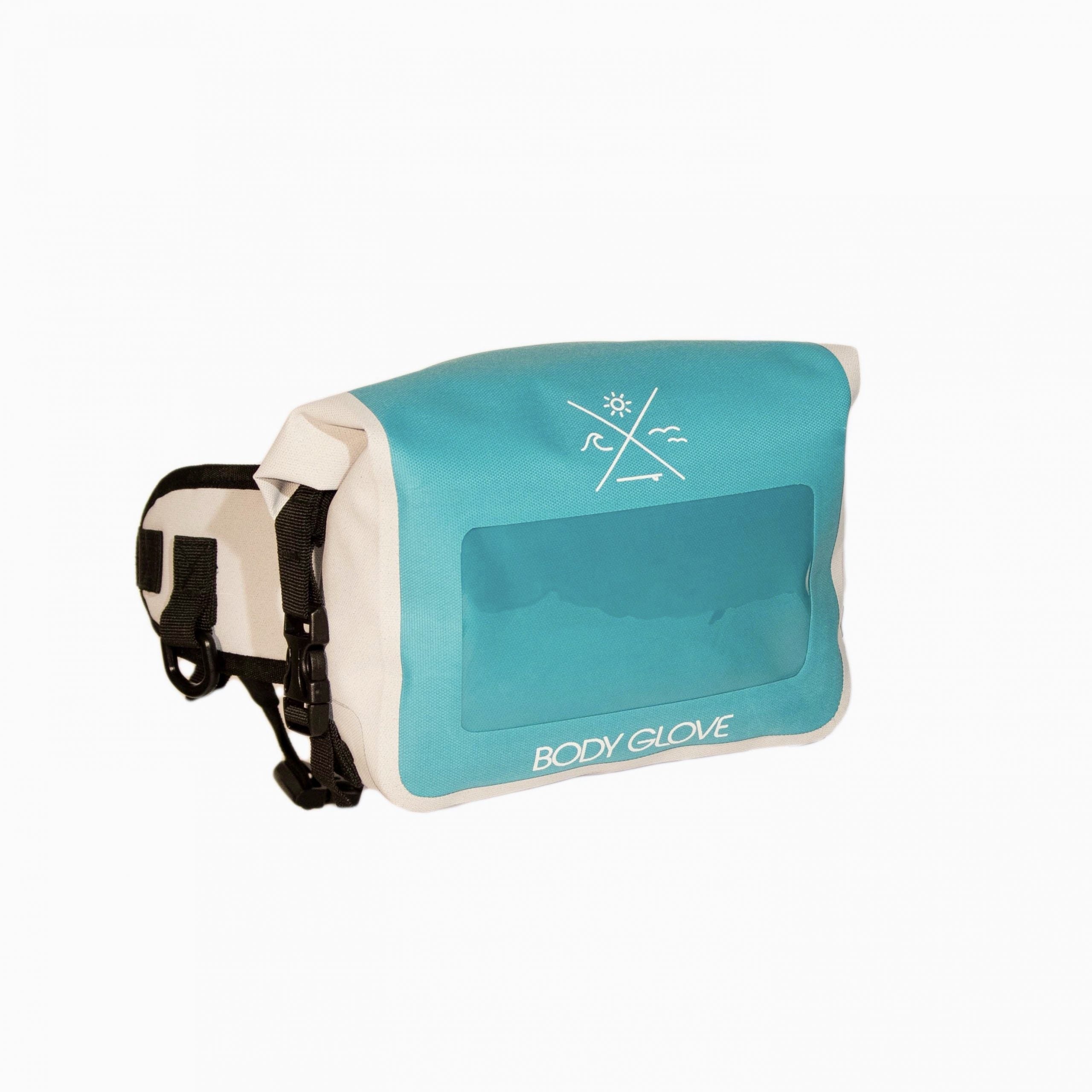 Teal and beige dry bag with 'Body Glove' branding on a white background