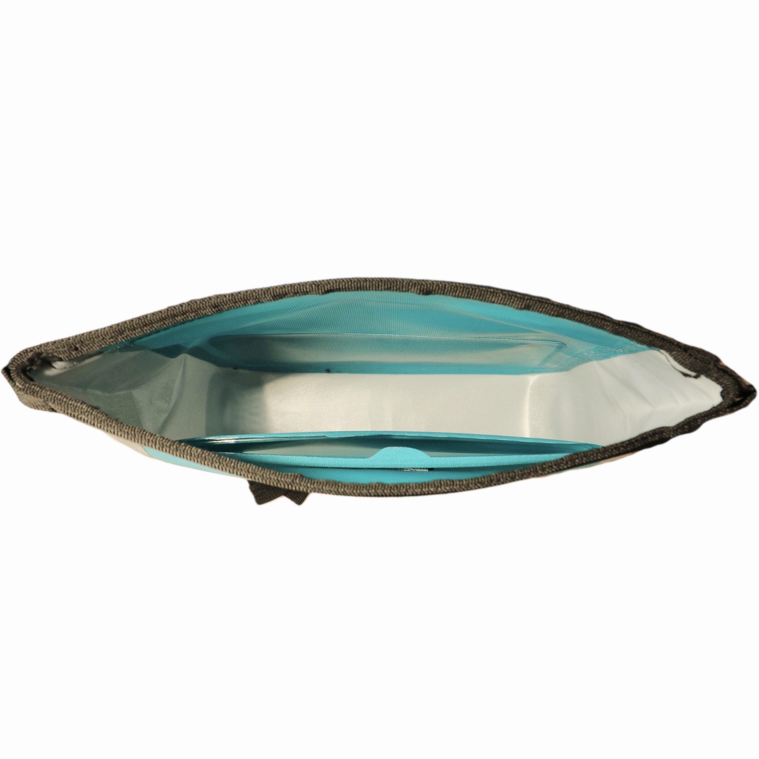 Hexagonal metal tray with brown rim on a white background