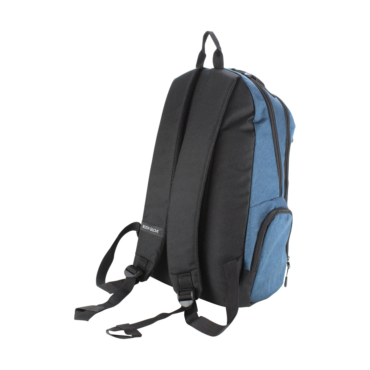 Black and blue backpack on a white background