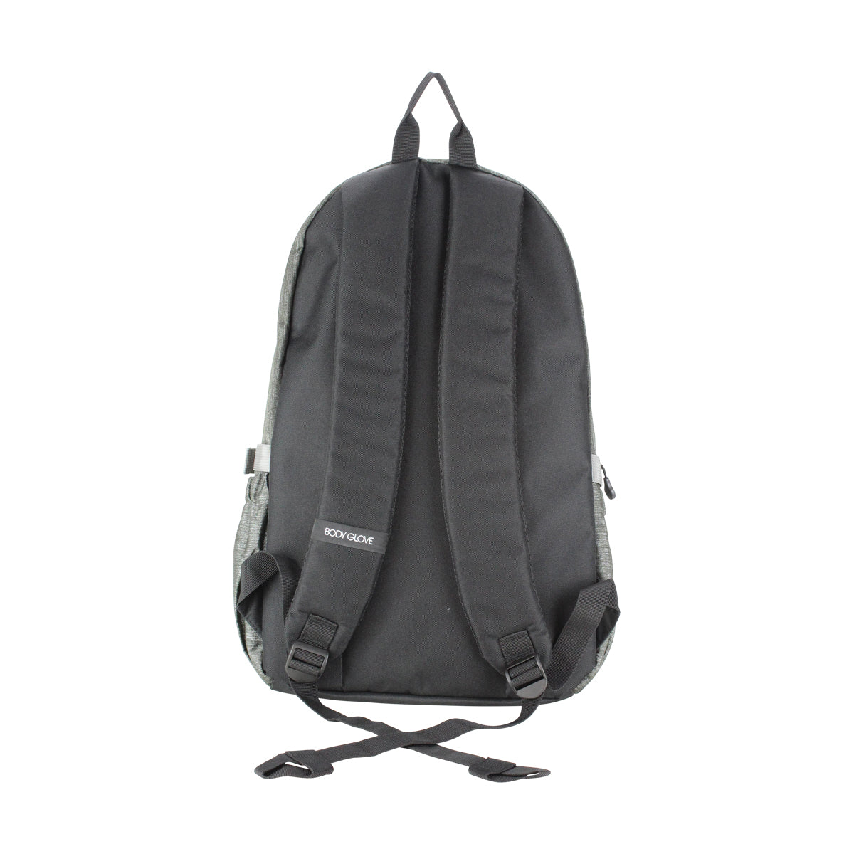 Gray backpack with visible brand logo on a white background