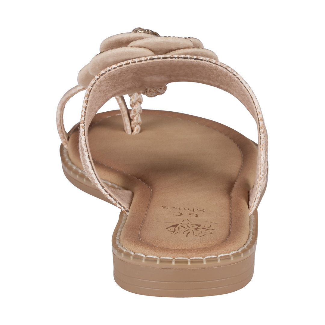 GC Shoes Women's Blossom Rose Gold Embellished Flower Toe Ring Flat Sandals