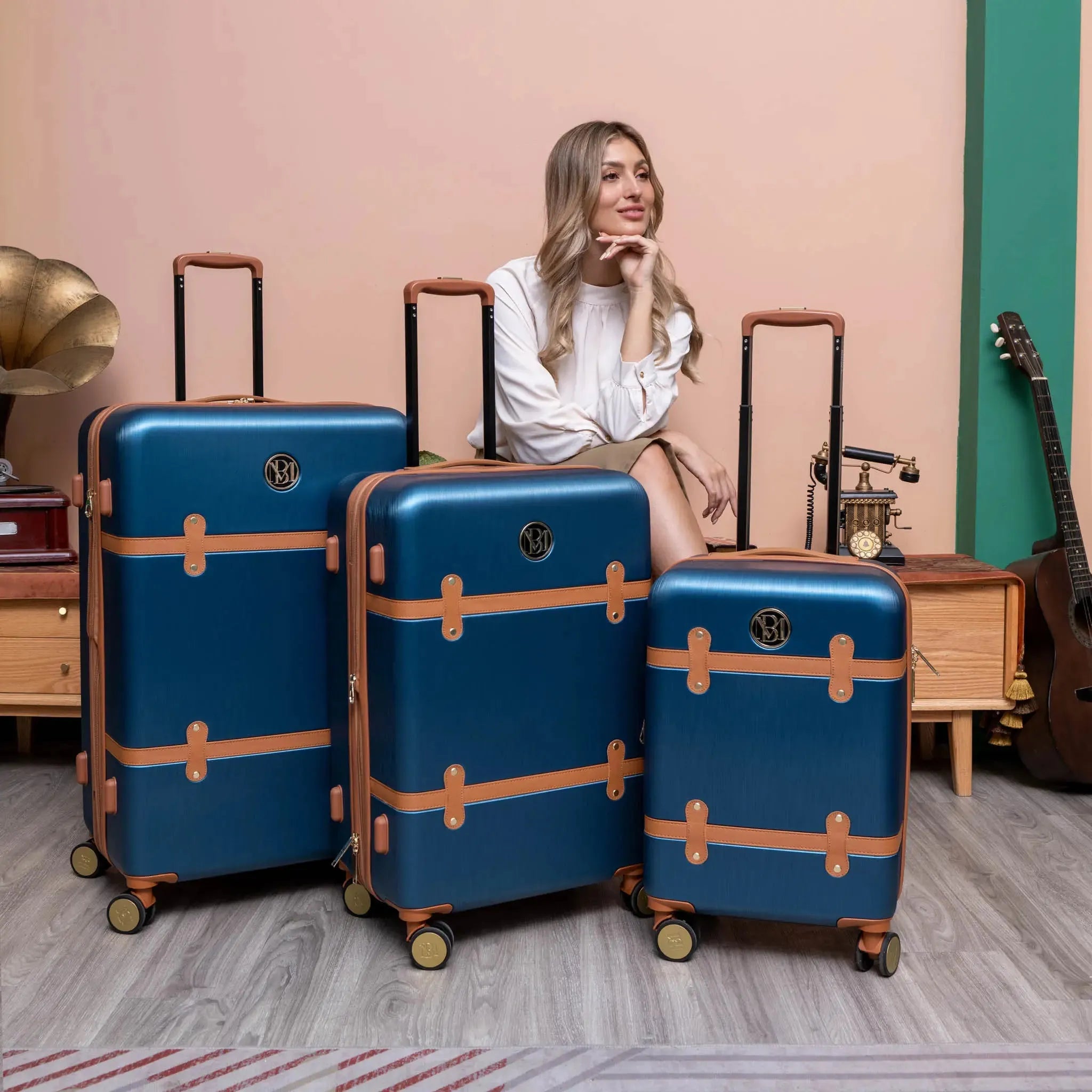 Grace Three Piece Expandable Retro Luggage Set