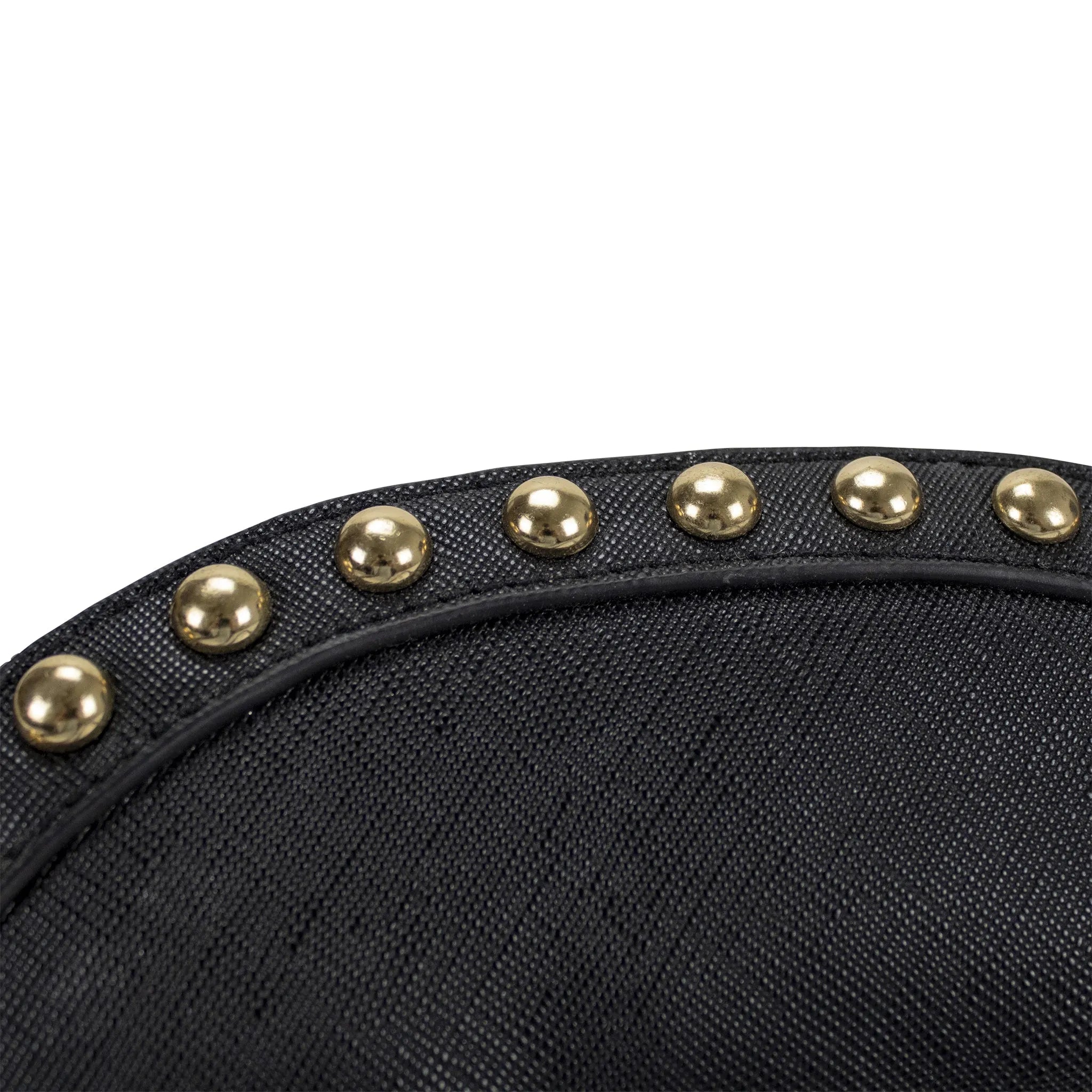 Black hat with gold studs on a white background
