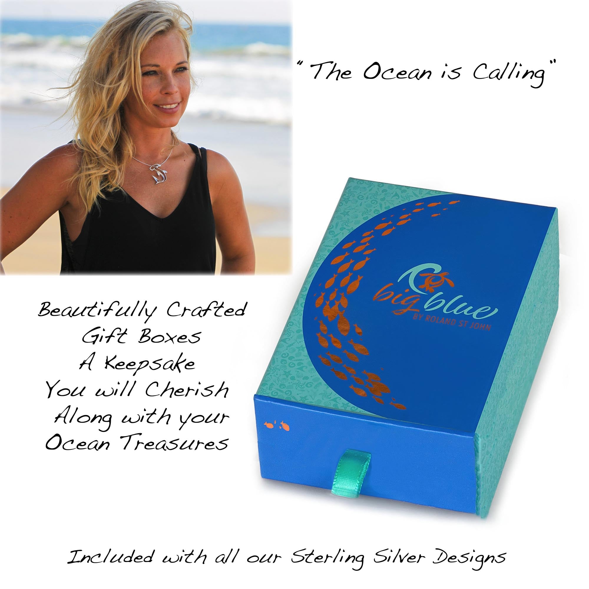 Ocean Wave Heart Drop Earrings Sterling Silver
