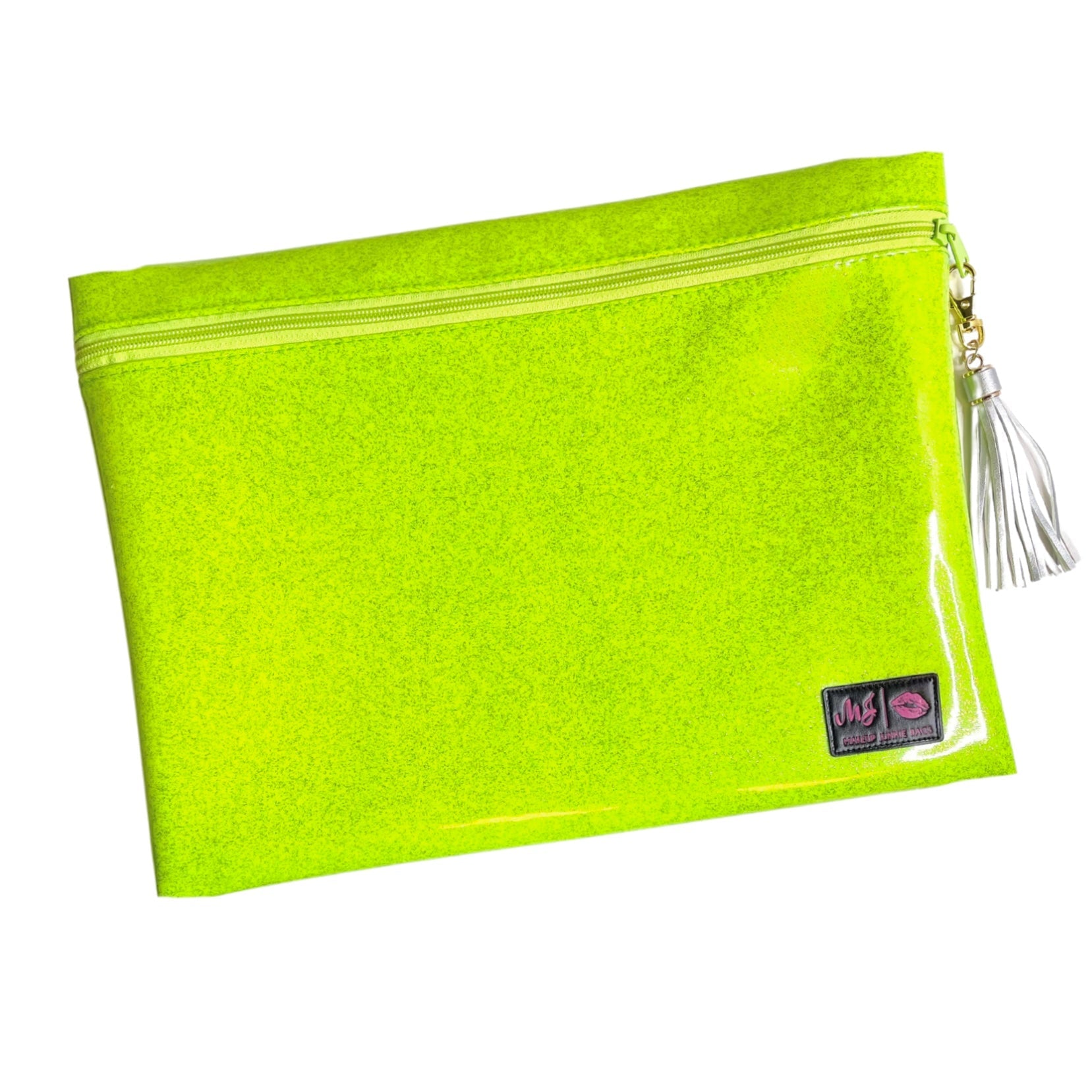 Green pouch with a tassel on a white background