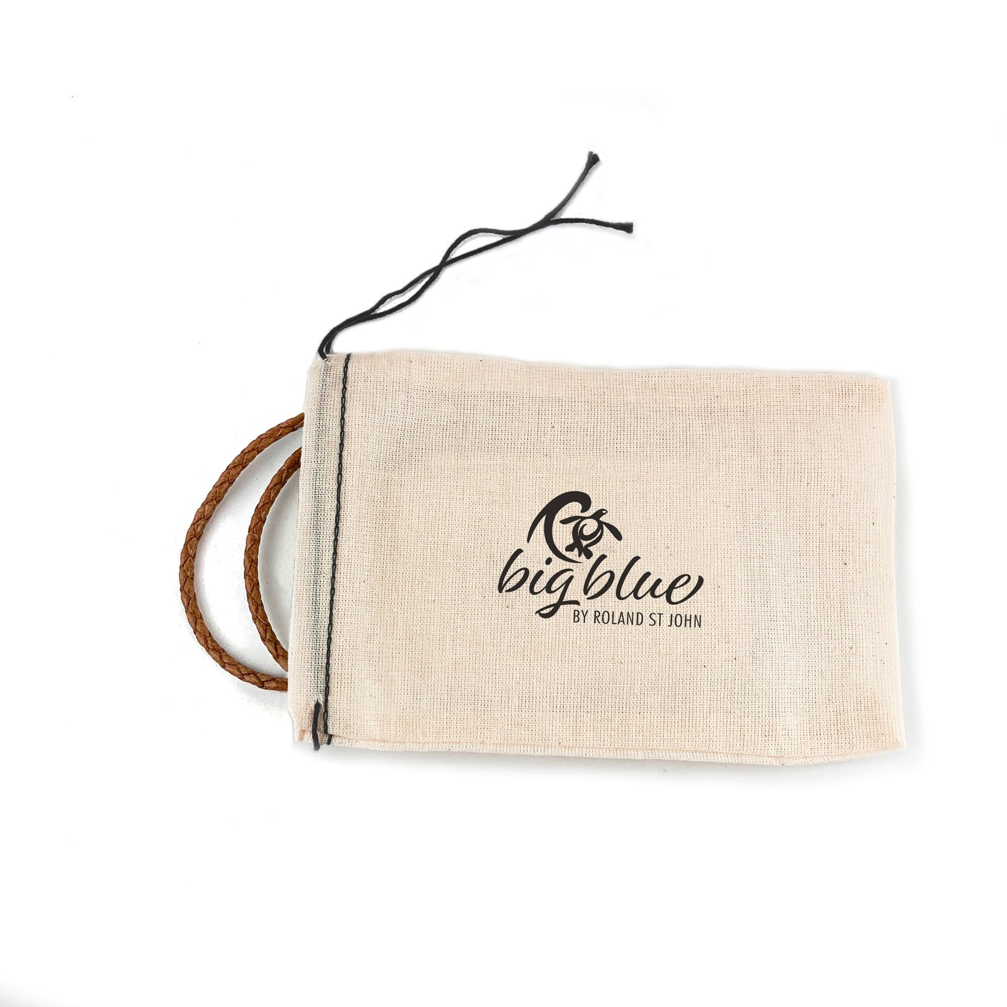 Beige pouch with 'big blue' logo on a white background