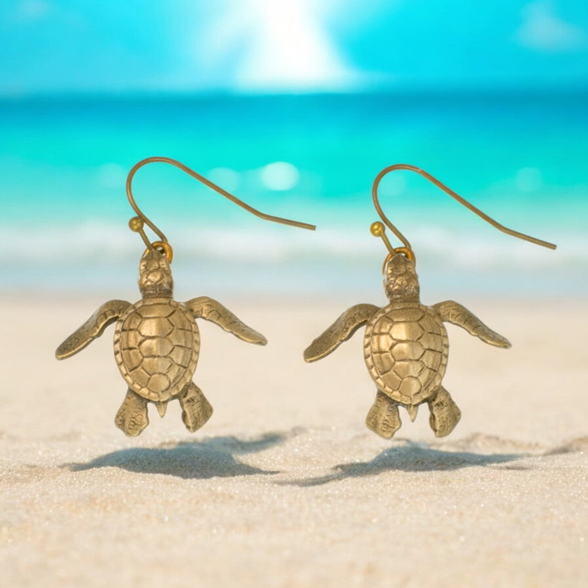 Bronze Baby Sea Turtle Drop Earrings