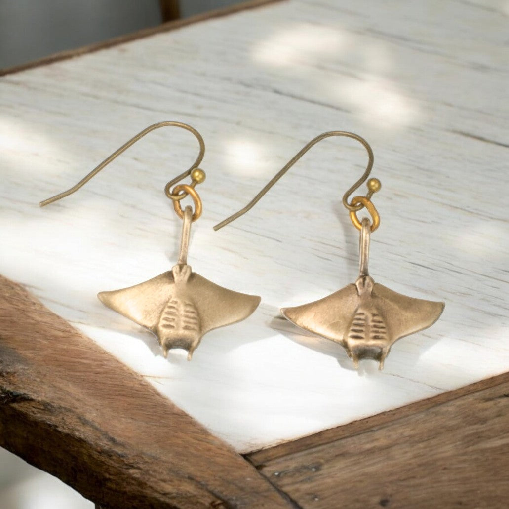 Bronze Manta Ray Drop Earrings