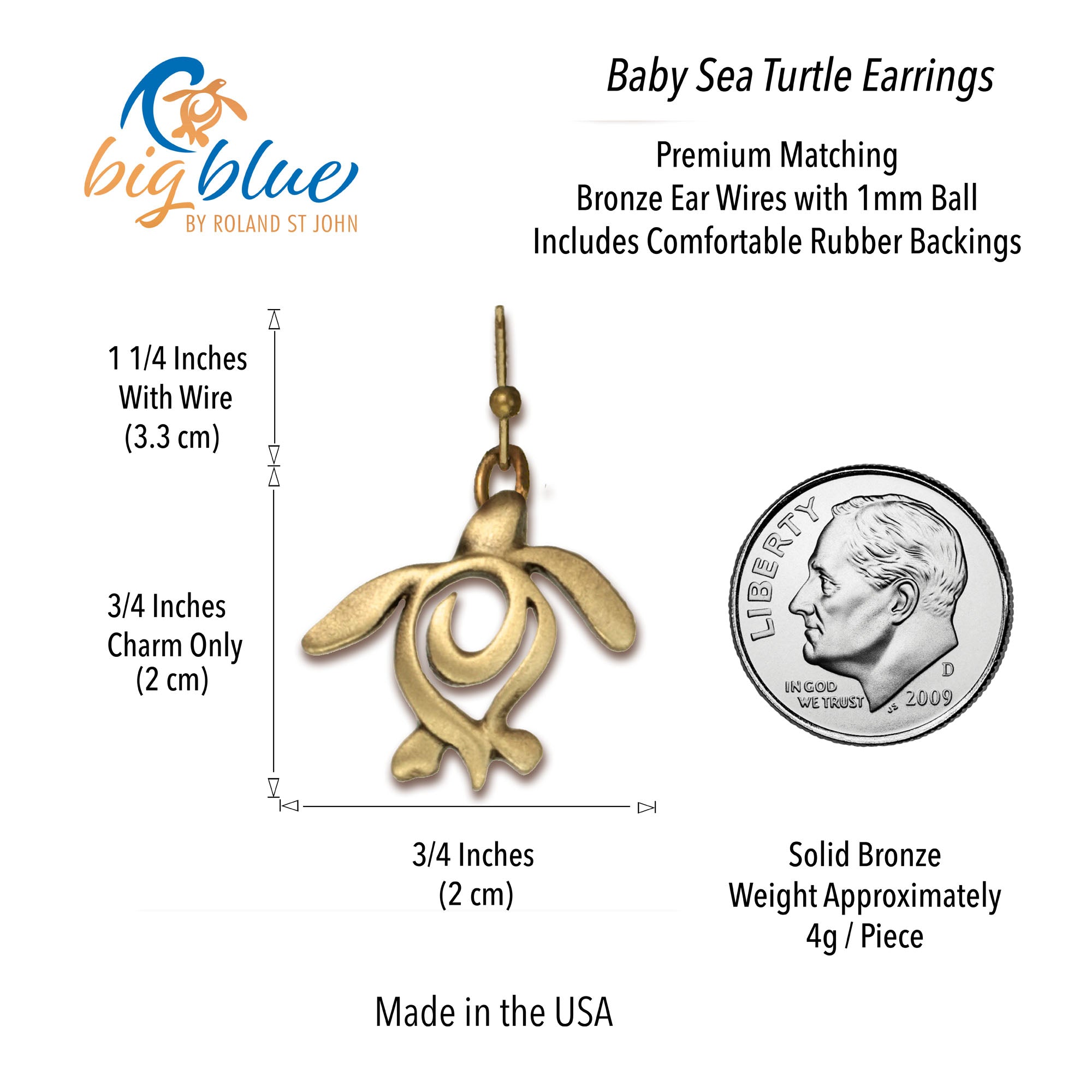 Bronze Turtle Drop Earrings for Women