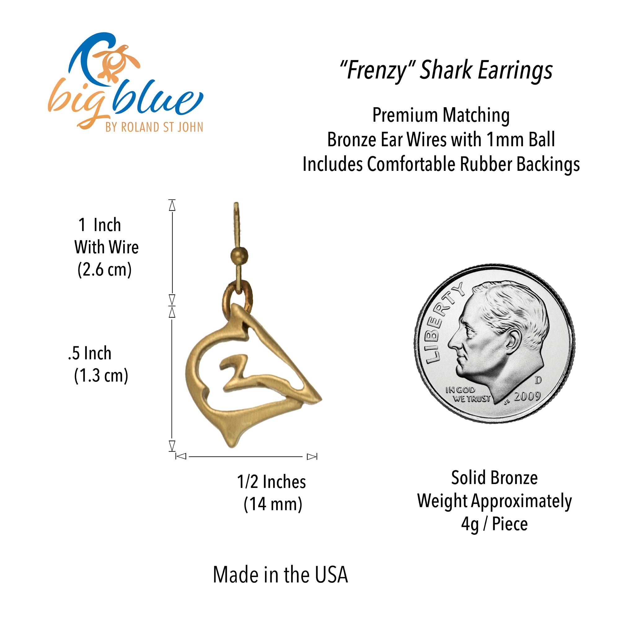 Bronze Shark Dangle Drop Earrings