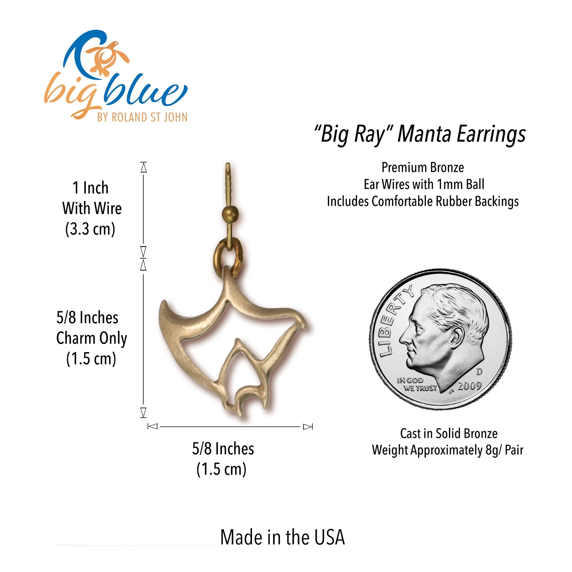 Bronze Manta Ray Dangle Drop Earrings