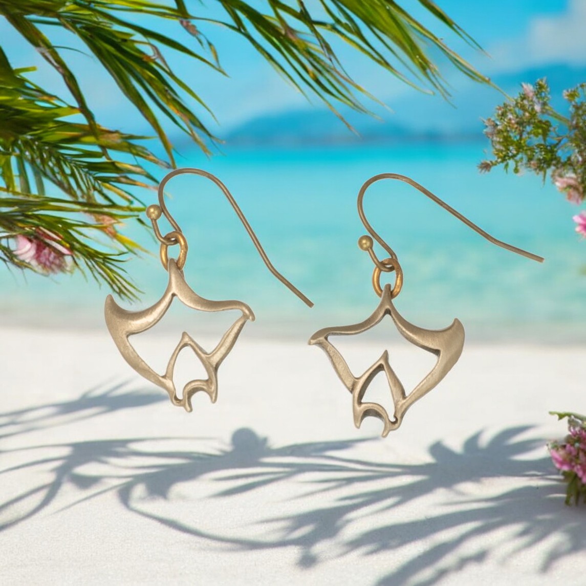 Bronze Manta Ray Dangle Drop Earrings