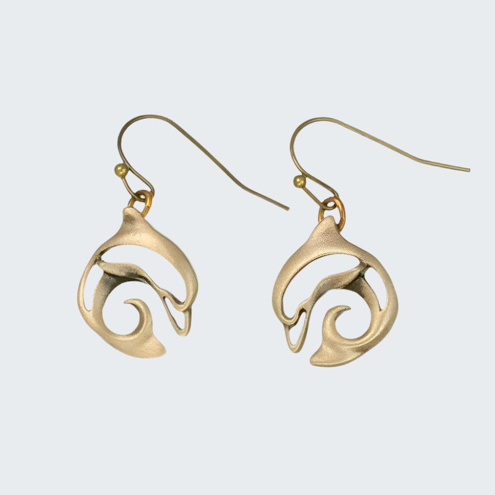 Bronze Dolphin Dangle Drop Earrings