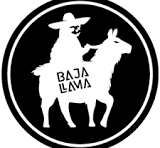 Baja Lava logo with a person on a horse inside a black circle