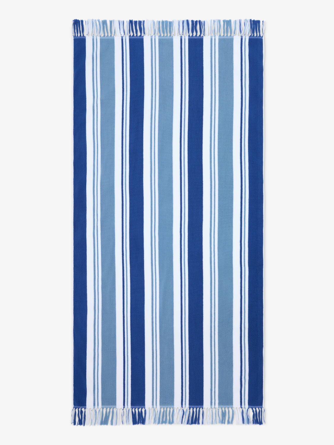 Blue and white striped towel on a white background