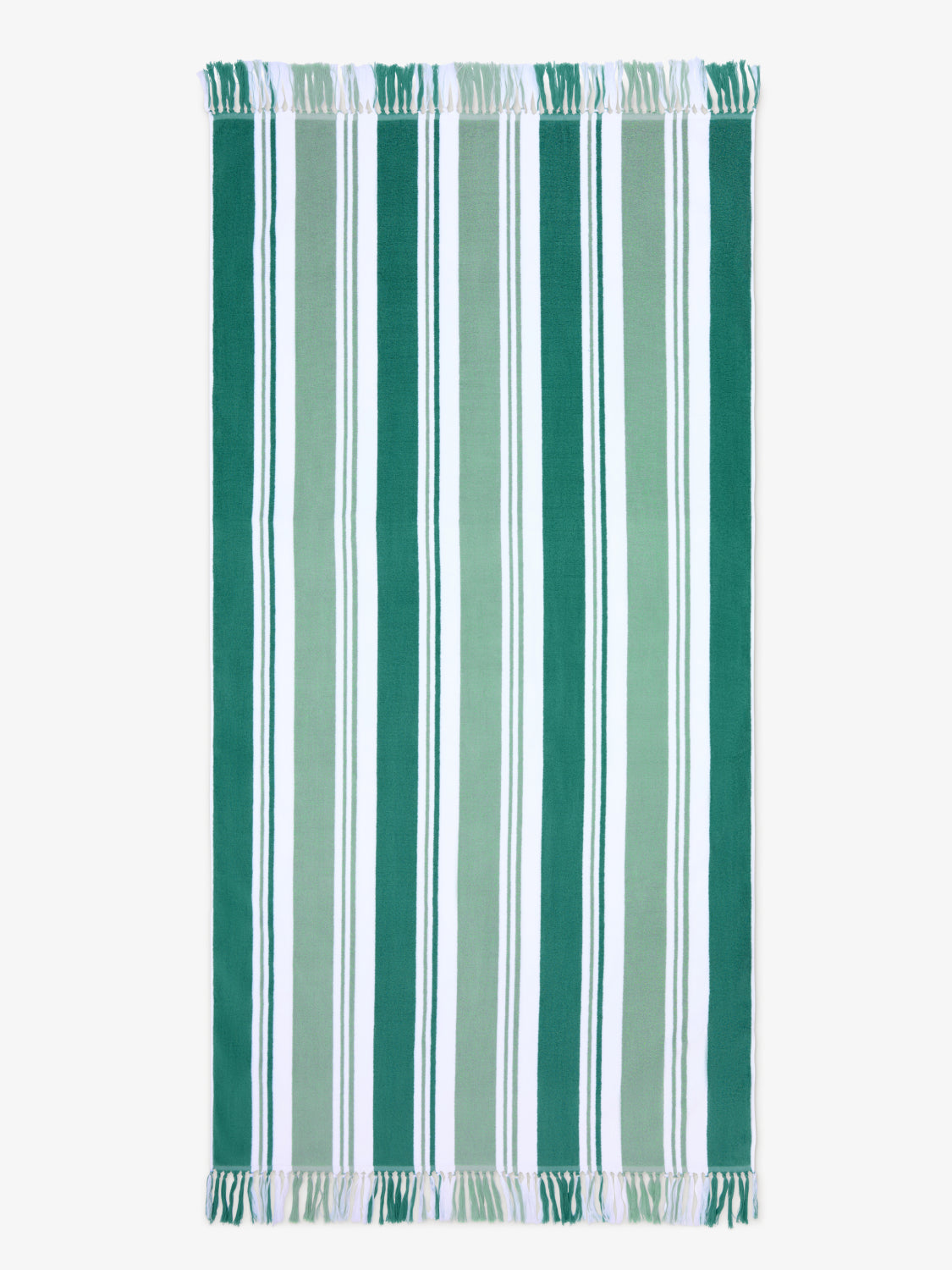 Green and white striped towel on a white background