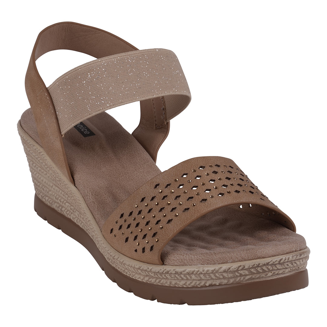GC Shoes Bane Natural Embellished Elastic Double Band Wedge Sandals