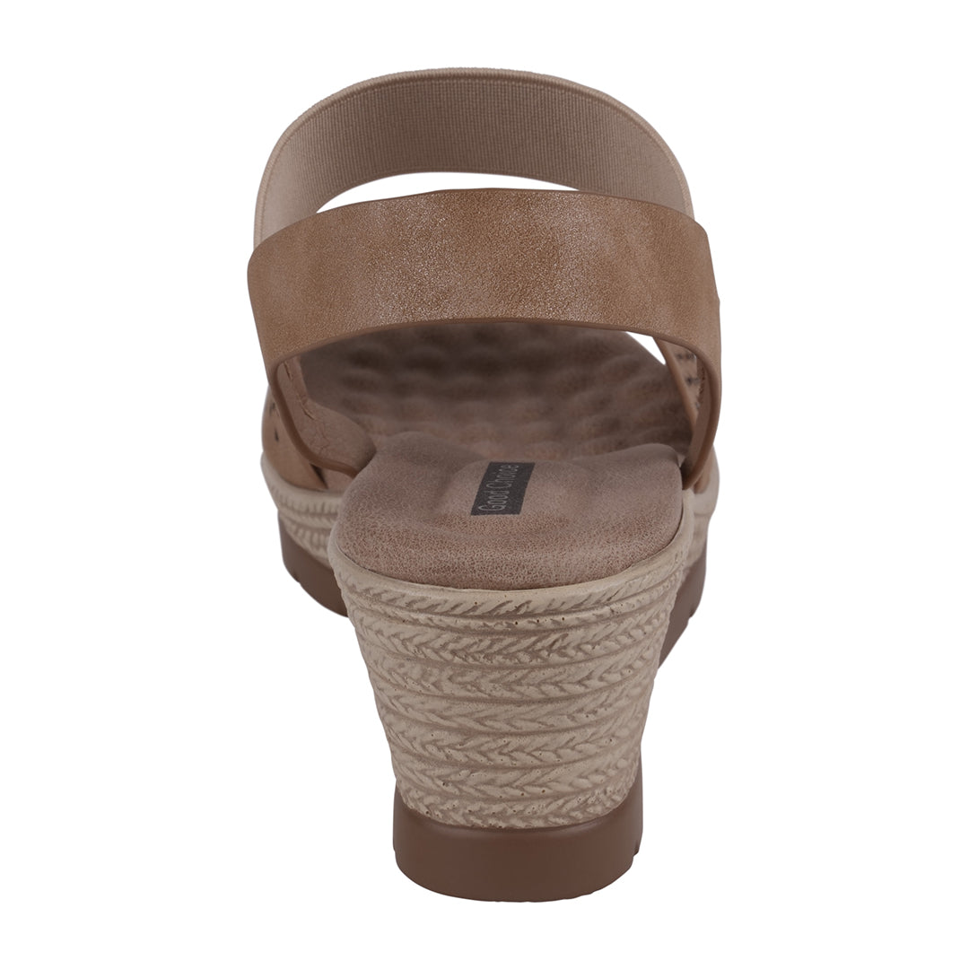GC Shoes Bane Natural Embellished Elastic Double Band Wedge Sandals