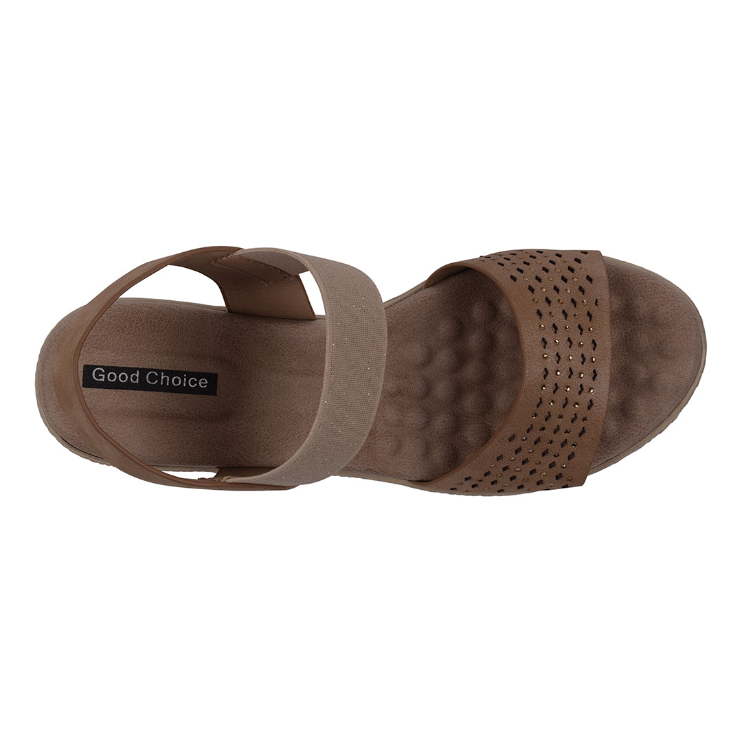 GC Shoes Bane Natural Embellished Elastic Double Band Wedge Sandals