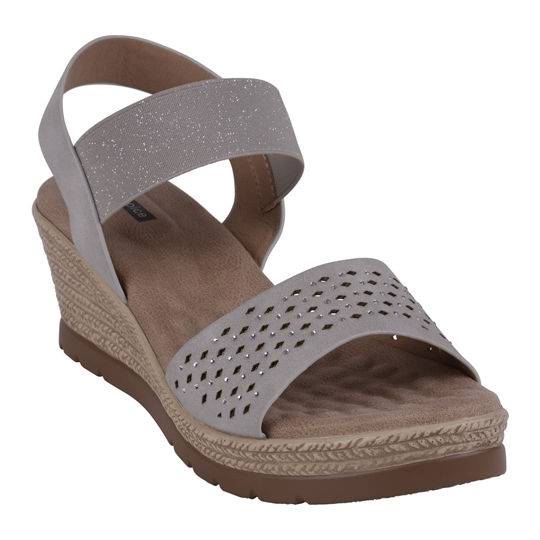 GC Shoes Bane Silver Embellished Elastic Double Band Wedge Sandals