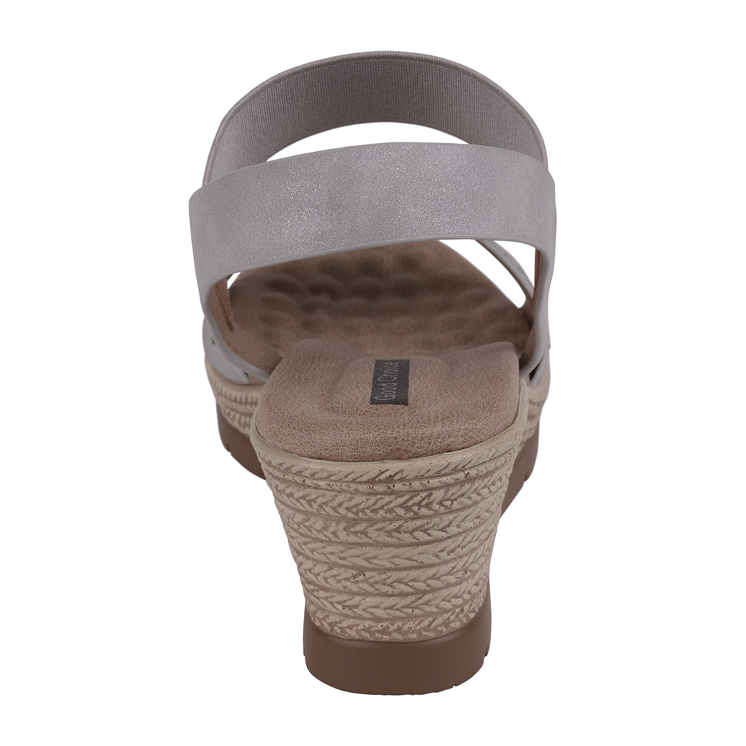 GC Shoes Bane Silver Embellished Elastic Double Band Wedge Sandals