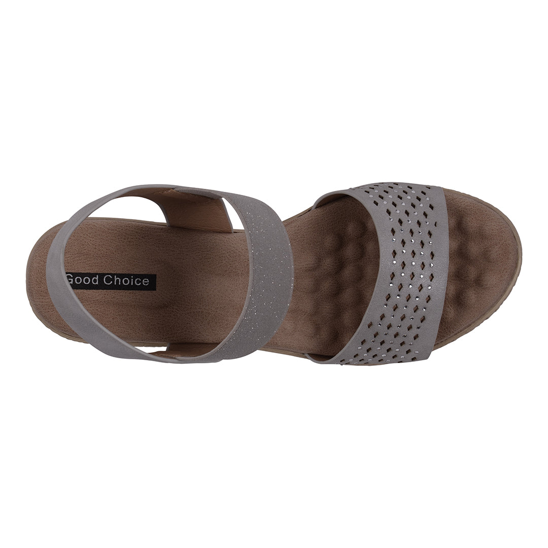 GC Shoes Bane Silver Embellished Elastic Double Band Wedge Sandals