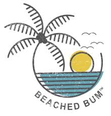 Logo with palm tree, sun, and waves with 'Beached Bum' text on a white background