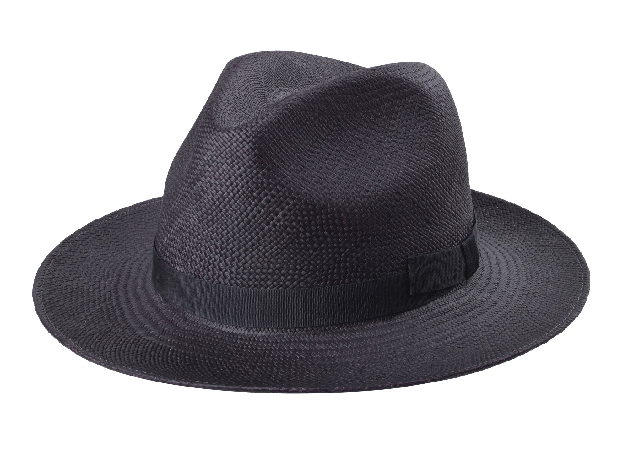 Black fedora hat on a white background