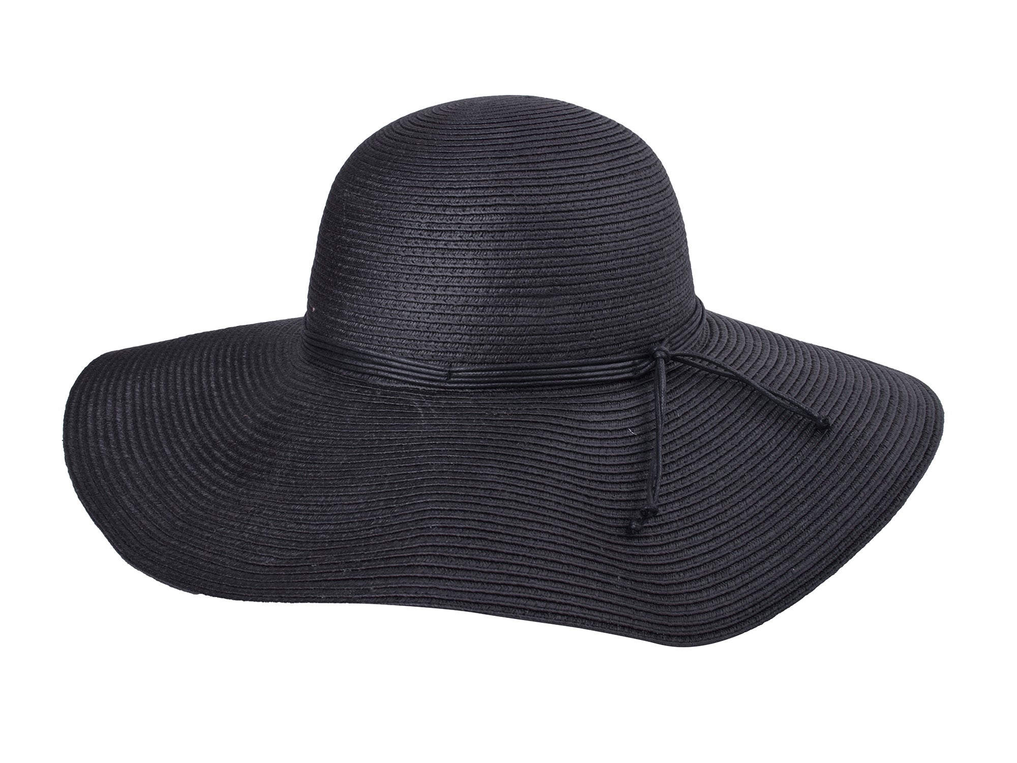 Black sun hat with a wide brim on a white background