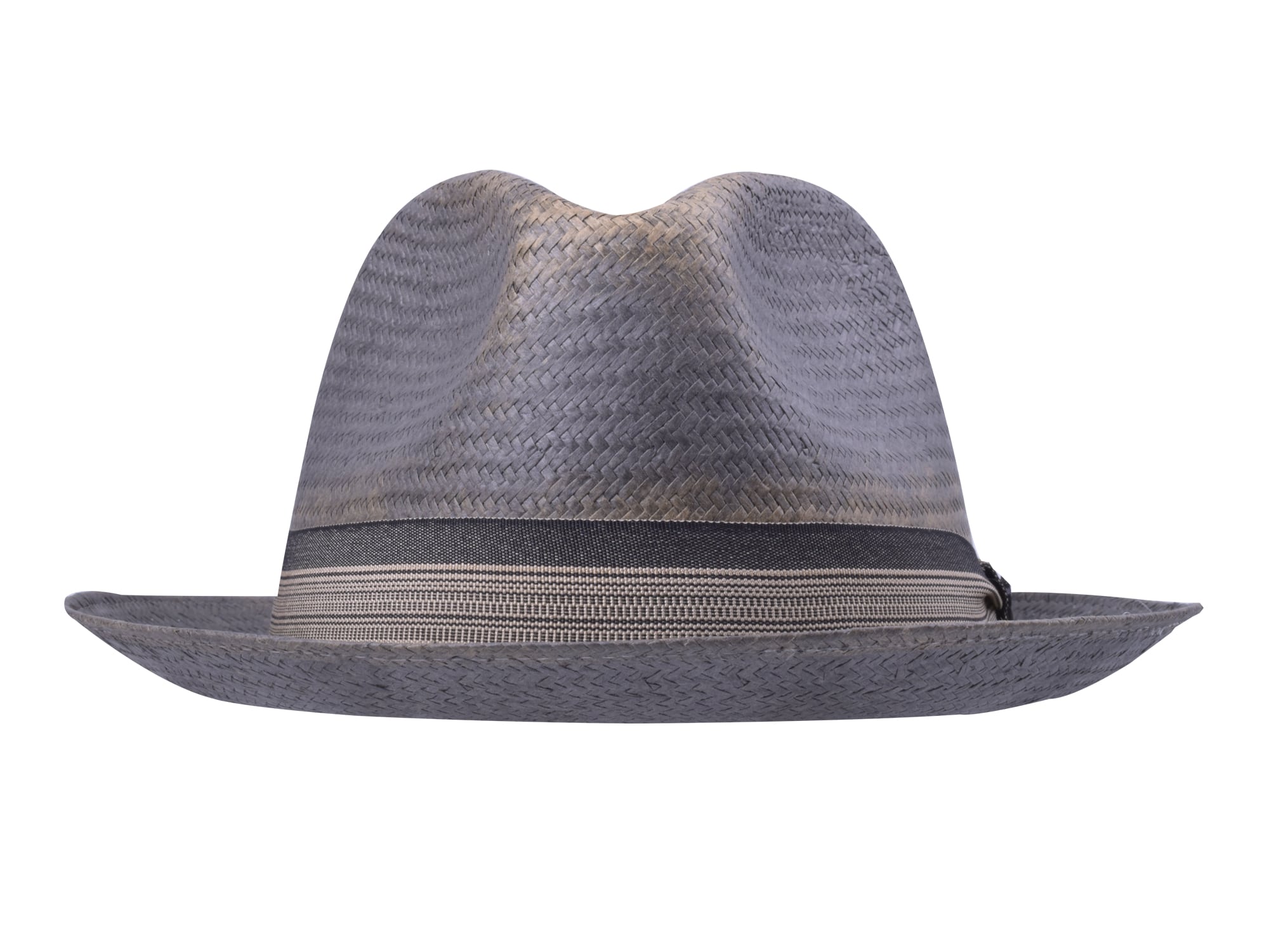 Gray straw hat with a wide brim on a white background
