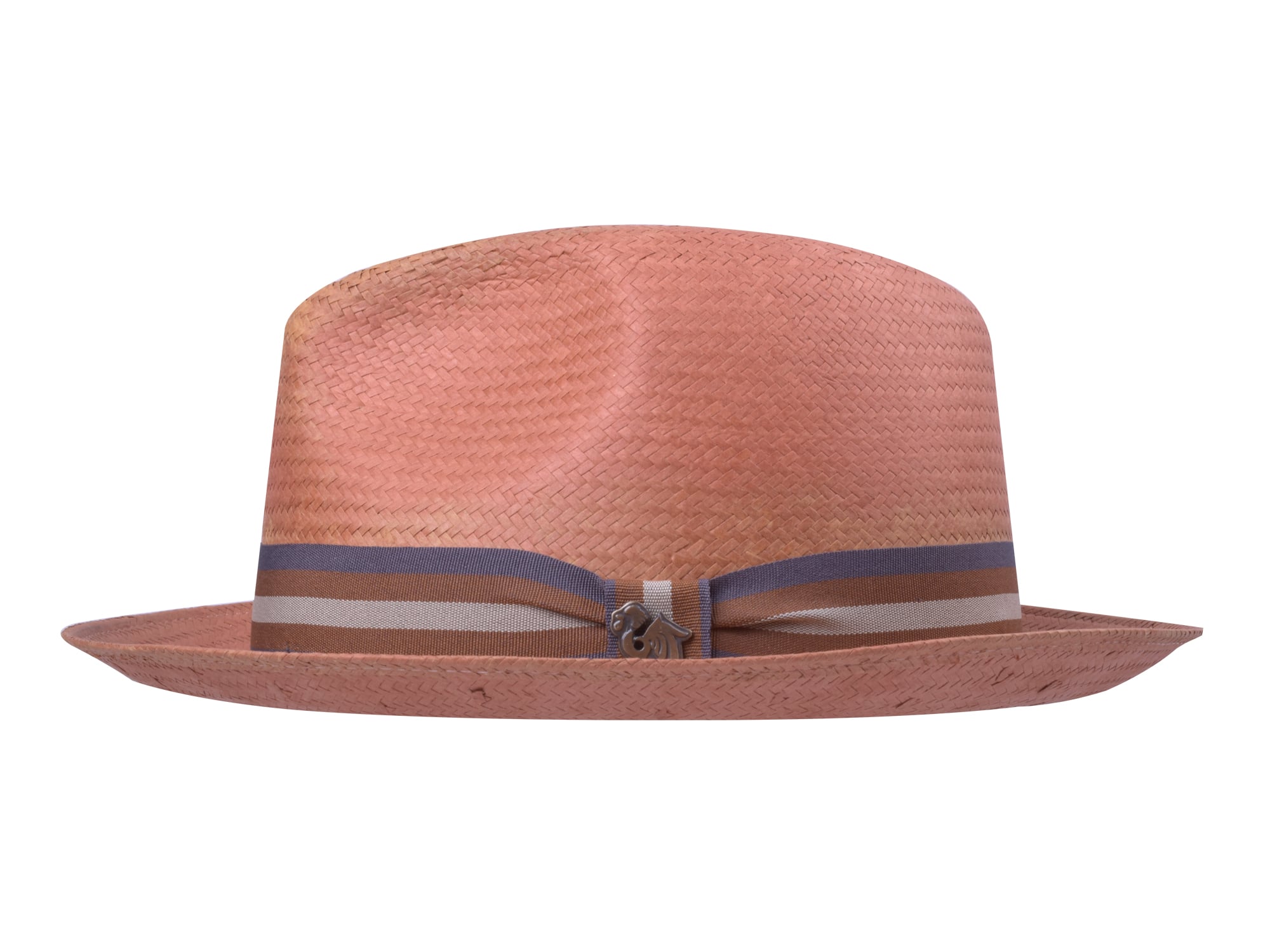Pink straw hat with a ribbon on a white background