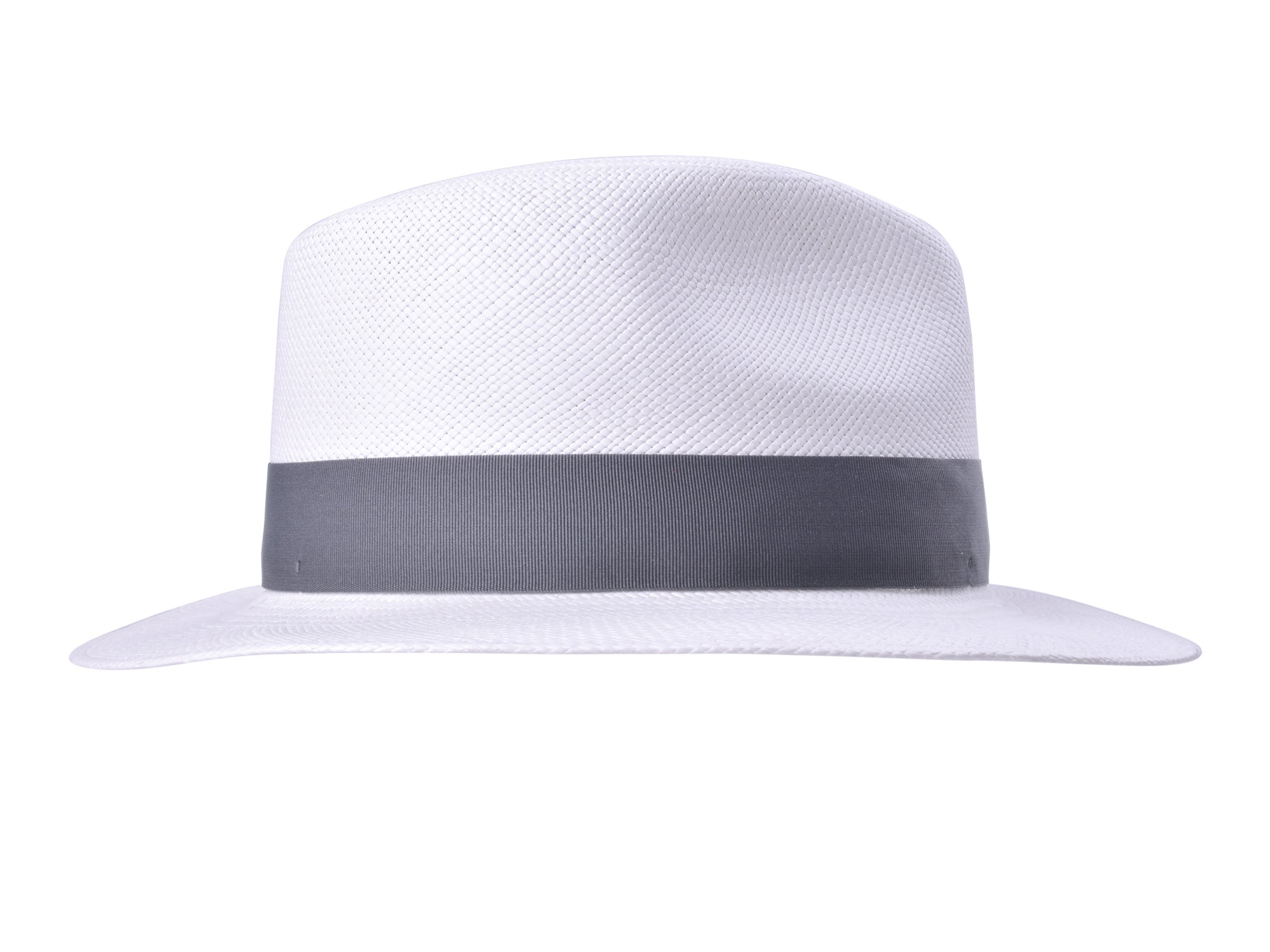 White hat with a gray band on a white background