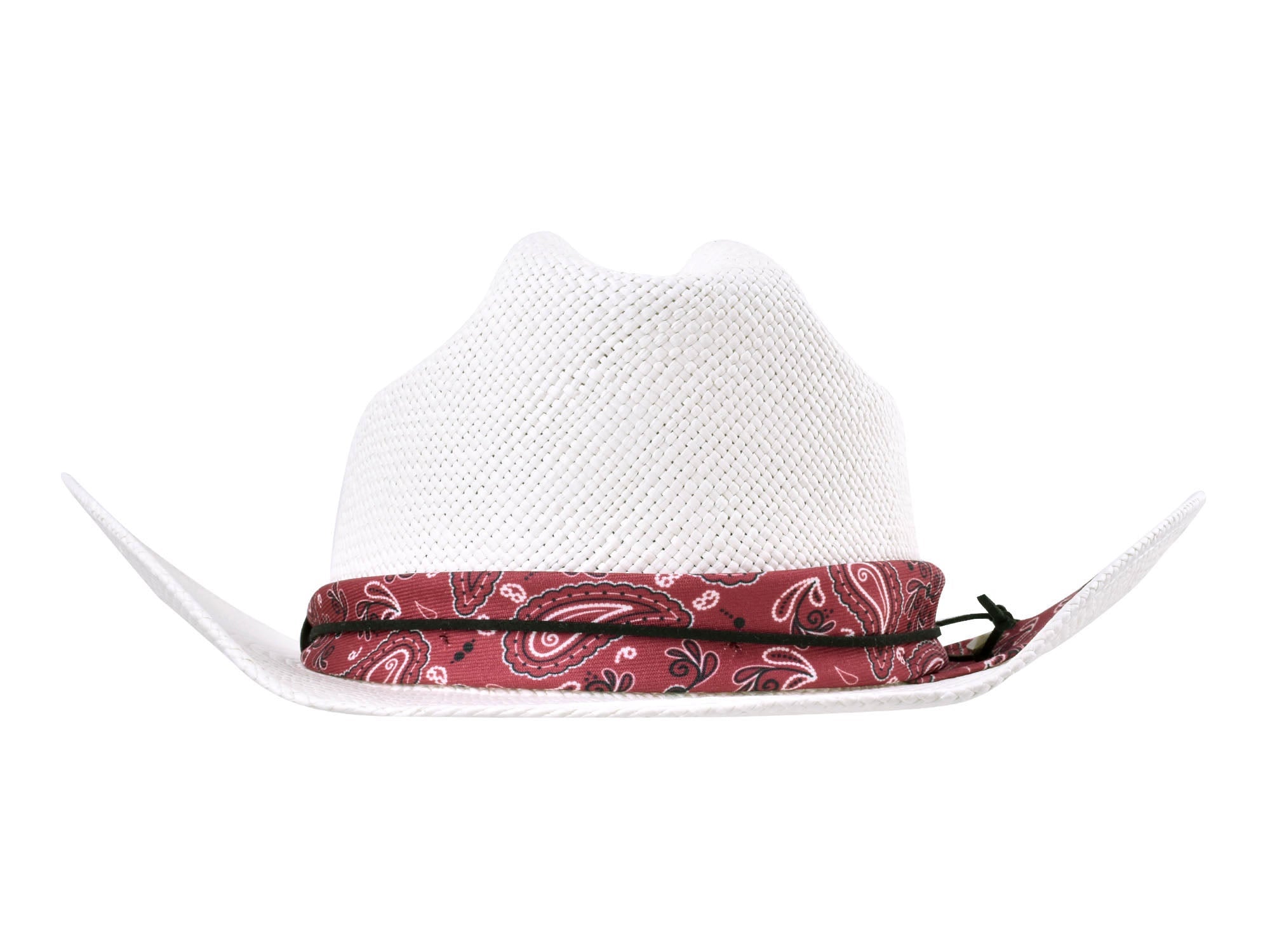 White straw hat with a red bandana on a white background