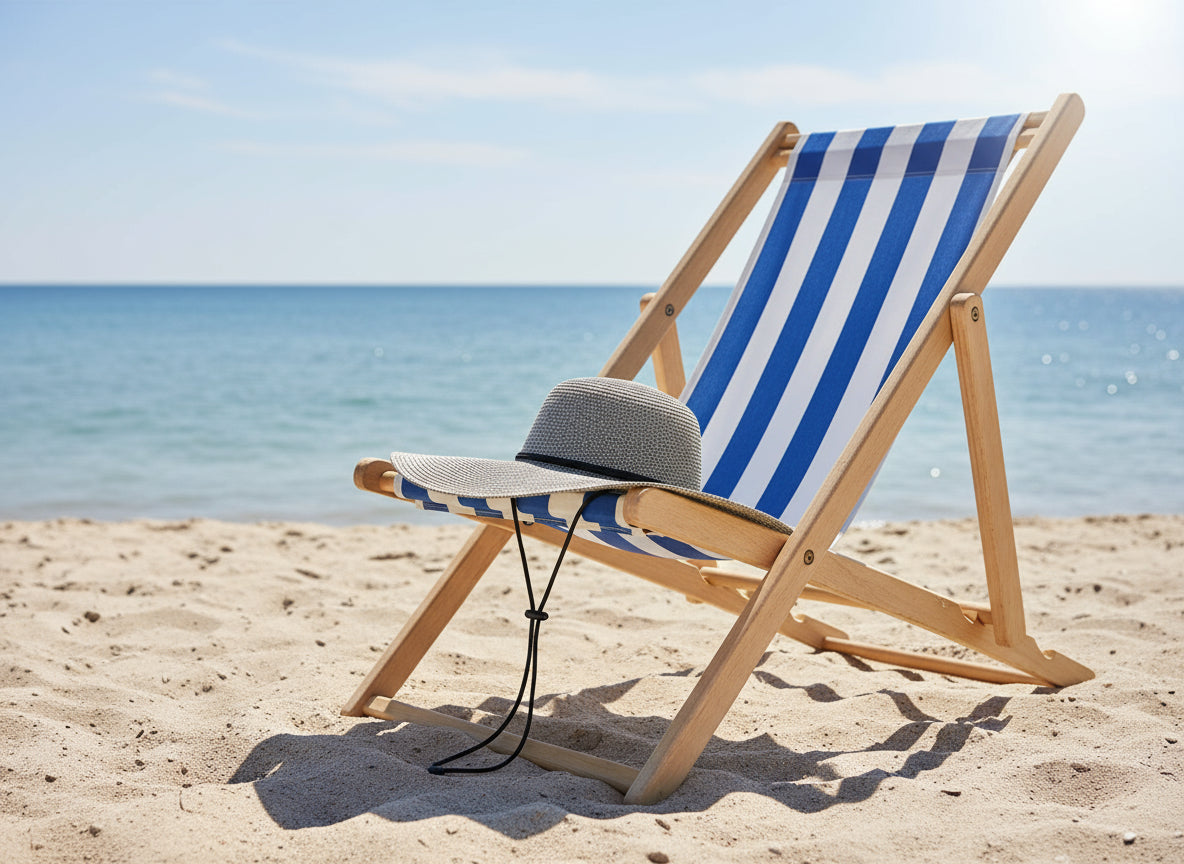 Wide-brimmed straw hat with a black band on a white background