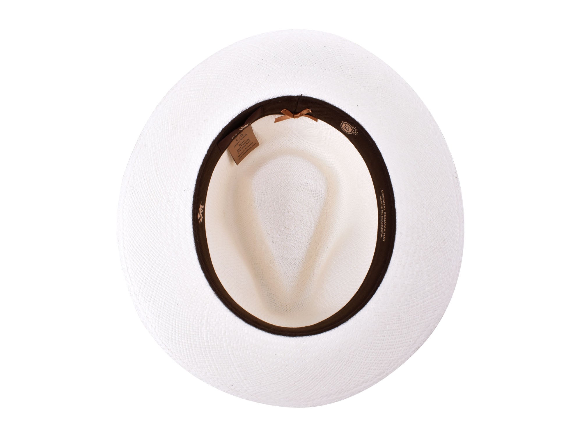 White cowboy hat with a black band on a white background